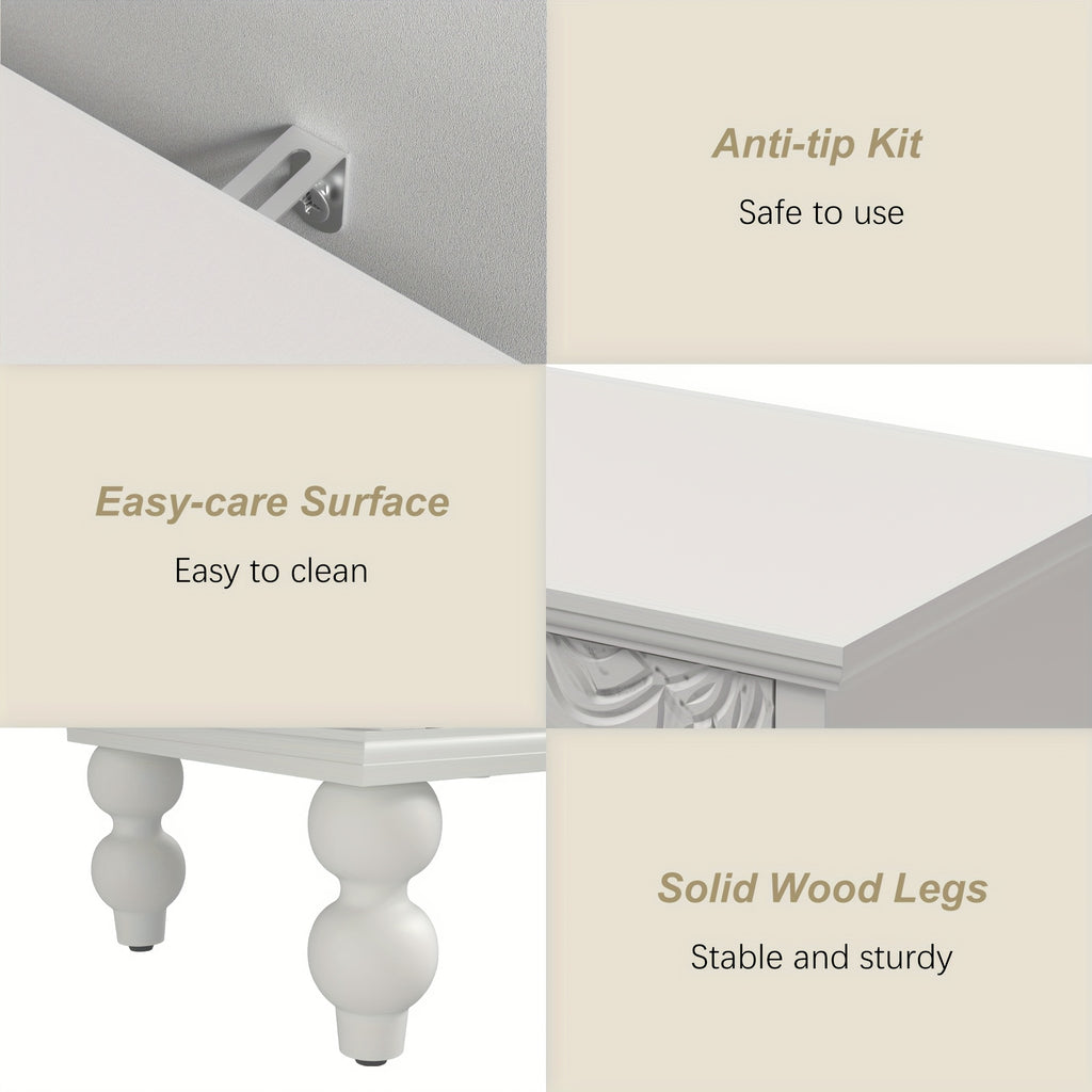 Buffet Cabinet with Storage, Unique Pattern, Adjustable Shelf, Accent Sideboard, for Kitchen Living Room Entryway, White