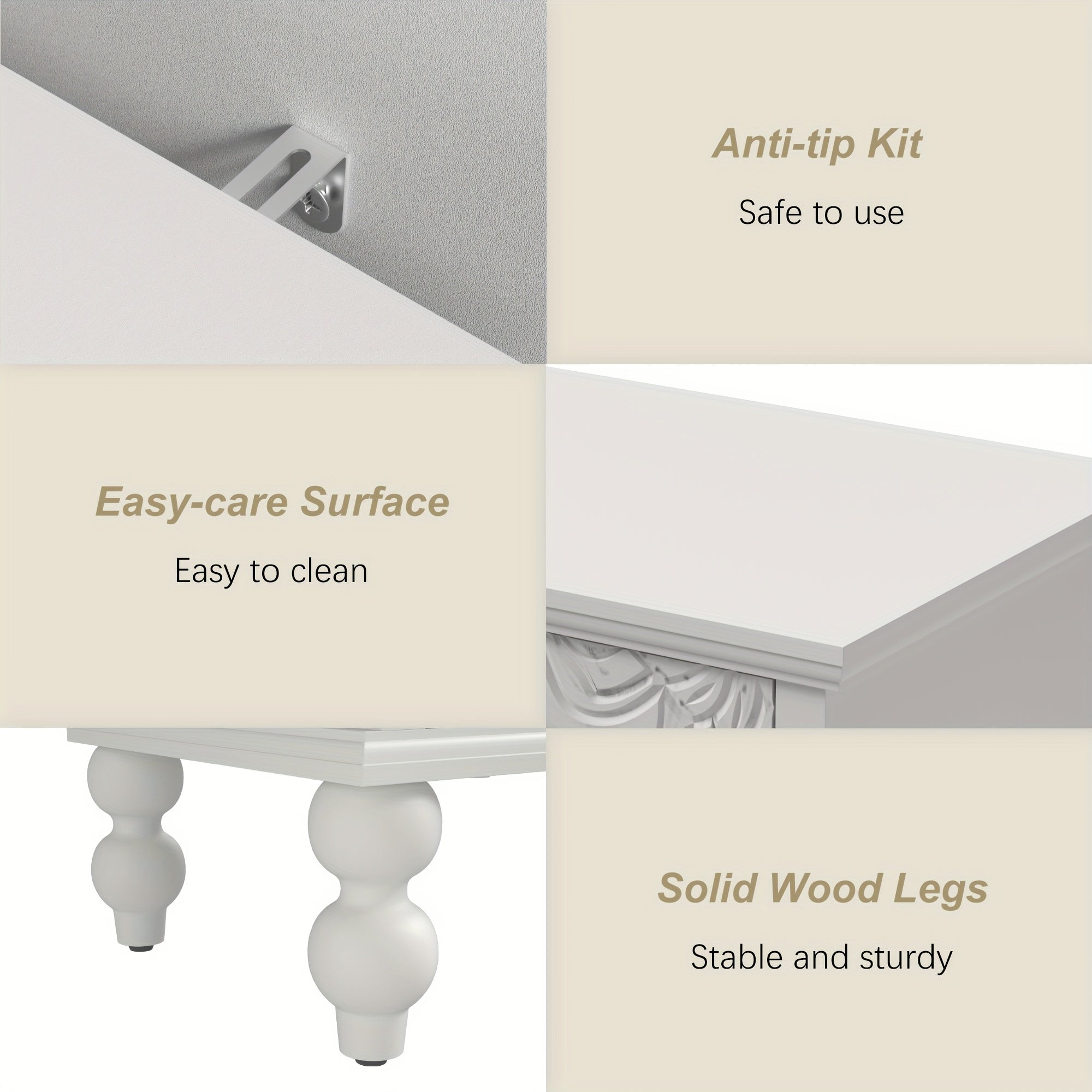 Buffet Cabinet with Storage, Unique Pattern, Adjustable Shelf, Accent Sideboard, for Kitchen Living Room Entryway, White