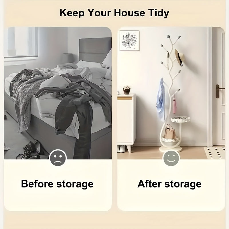 One Piece of Stylish Standalone Metal Clothing Rack with a Shelf - a Versatile Vertical Garment Organizer, Designed for Easy Mobility in for home Organization - Perfect for Coats, Hats, Scarves, And Additional Items