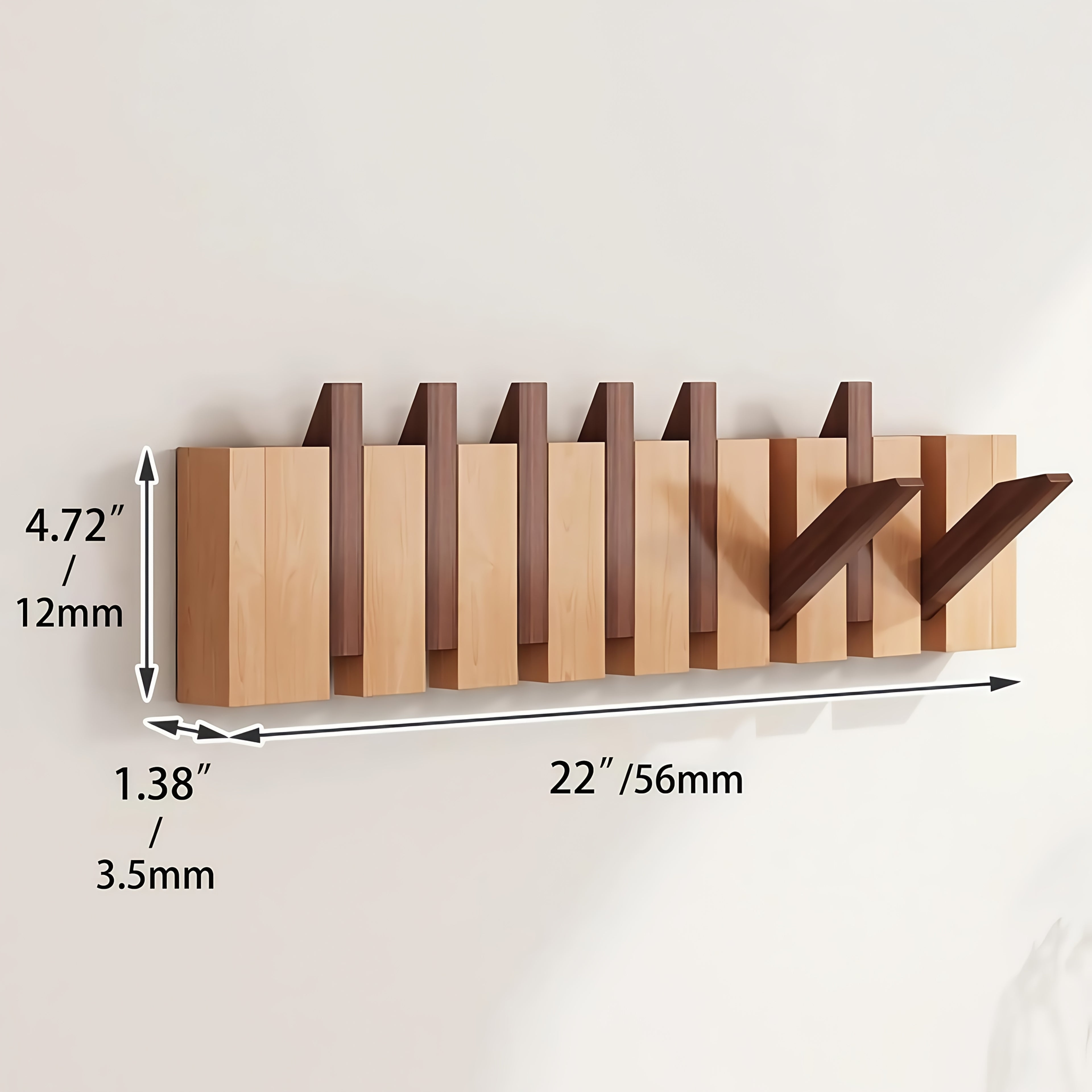 Wall-Mounted Coat Rack 1pc Natural Wood Wall-Mounted Coat Rack with 10 Hooks - Piano-Shaped Accordion Design, Walnut Finish, Space-Saving Vertical Storage for Entryway, Bedroom, Bathroom - Easy Assembly, No Batteries\u002FElectricity, Durable Multi-Purpos