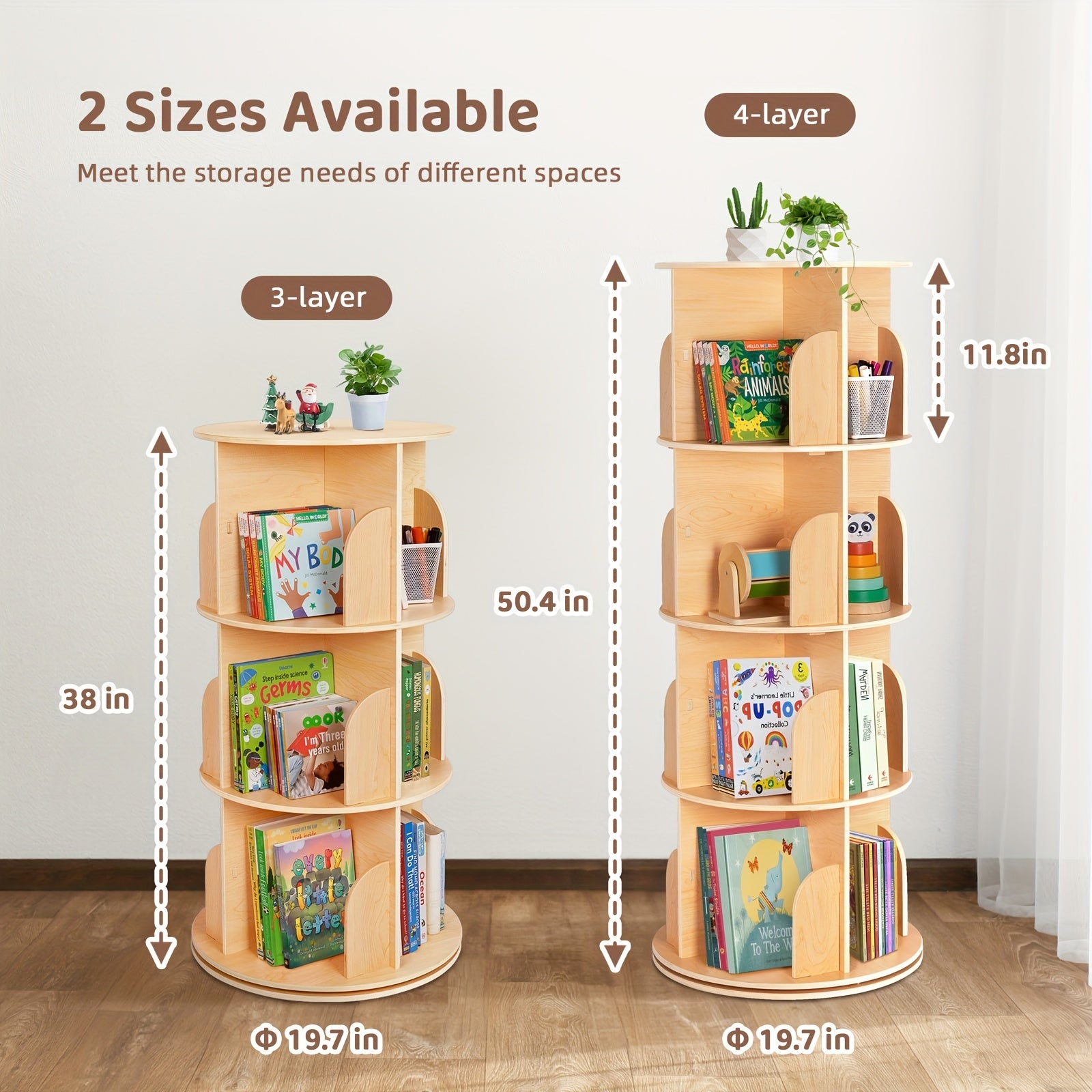 Kids Rotating Bookshelf Tower,  Corner Bookshelf for  Space, 360 Display Floor Standing Bookshelf Storage Rack, Large Chassis Spinning Bookshelf for Kids Room, Nursery