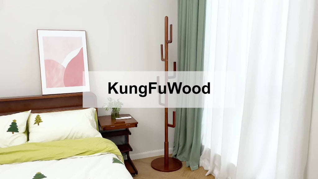 Solid Wood Cactus Coat Rack Stand | Freestanding Coat Rack with 1.59 gal-shaped Hooks and 3 Adjustable Sizes, Sturdy and Easy to Assemble, Ideal for Entryway and Bedroom, Christmas Gift, Black Friday Special, Free Shipping