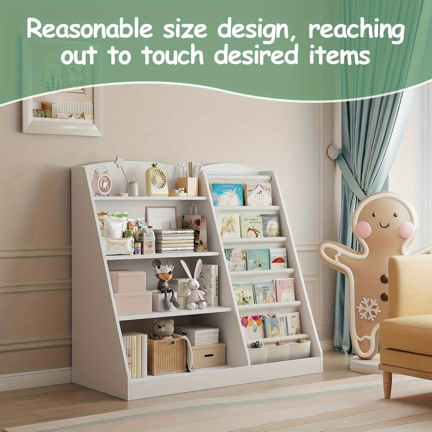 Multi Functional Children's Bookshelf And Toy Storage Cabinet -6-story Trapezoidal Frame, Easy to Assemble, Suitable for Bedrooms, Living Rooms, Game Rooms, Offices, Schools, Durable And Sturdy Structure, Suitable for Small Spaces, Simple Design