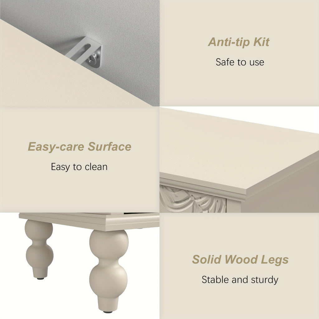 Buffet Cabinet with Storage, Unique Pattern, Adjustable Shelf, Accent Sideboard, for Kitchen Living Room Entryway, White