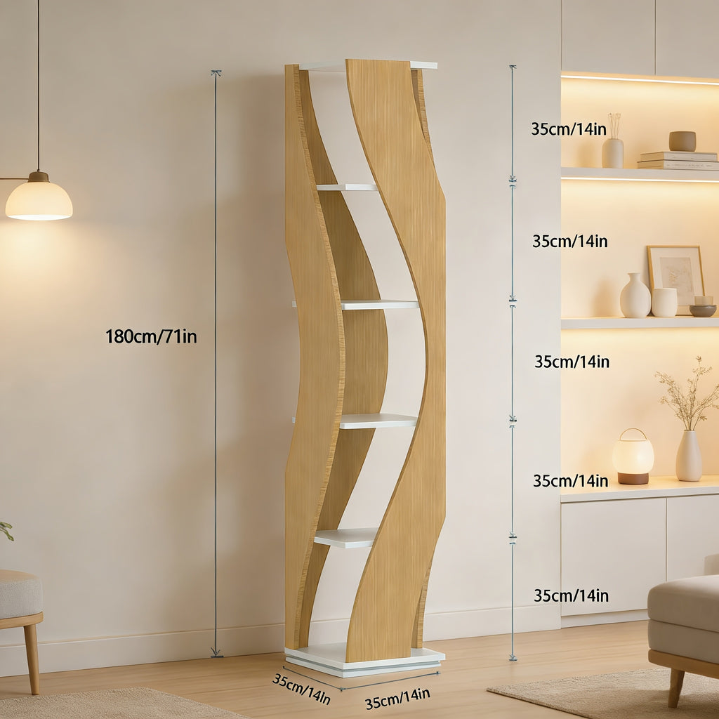 New 5-tier Rotating Floor-to-ceiling Bookshelf, Space-saving 360-degree Rotating Storage, Larger Storage Space, Solid Wood, Structural Design Is More Sturdy And Durable, Suitable for Bedroom, Living Room, Home, Office