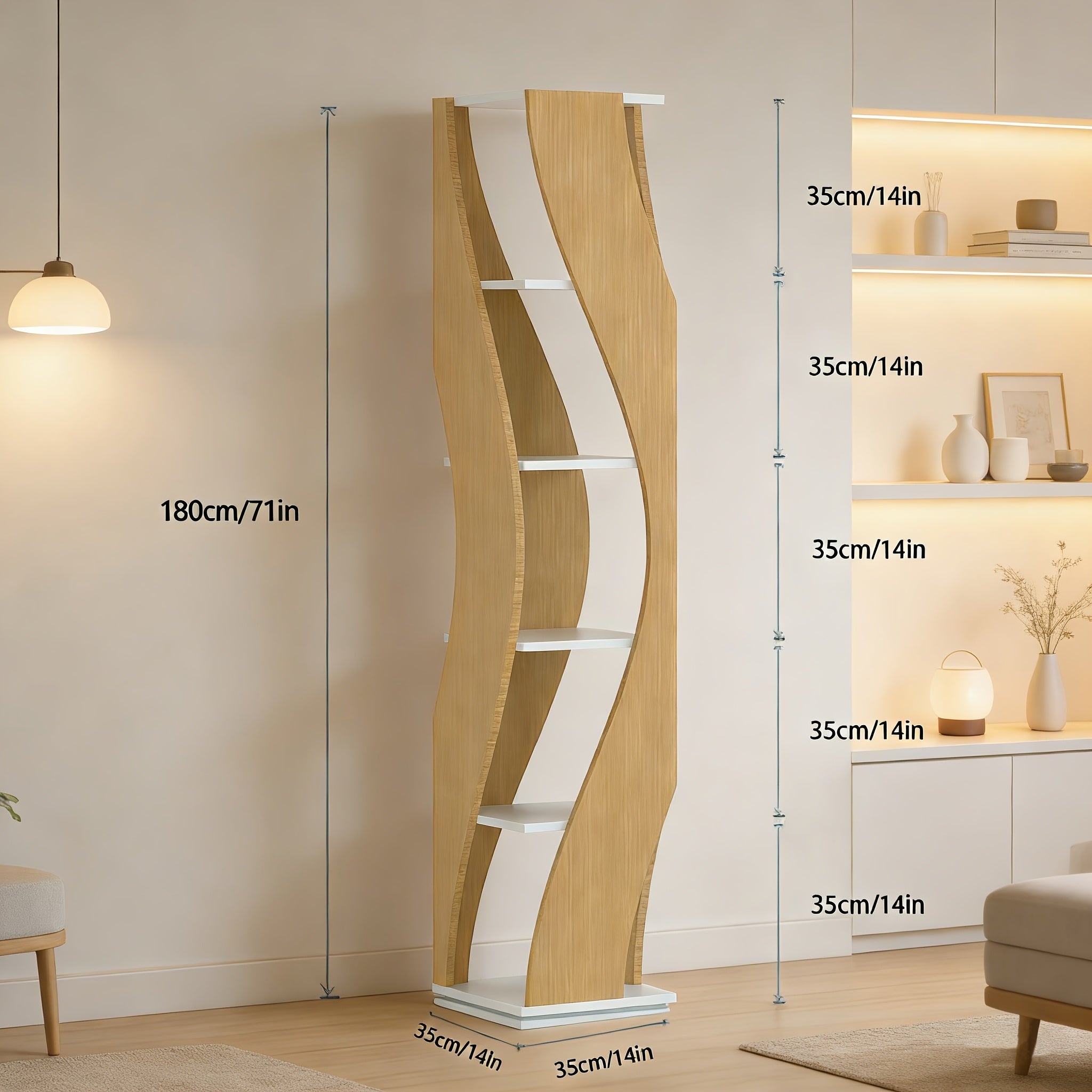 New 5-tier Rotating Floor-to-ceiling Bookshelf, Space-saving 360-degree Rotating Storage, Larger Storage Space, Solid Wood, Structural Design Is More Sturdy And Durable, Suitable for Bedroom, Living Room, Home, Office