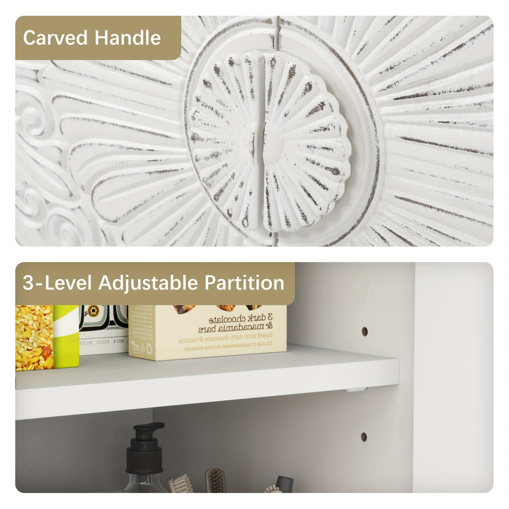 Buffet Cabinet with Storage, Unique Pattern, Adjustable Shelf, Accent Sideboard, for Kitchen Living Room Entryway, White