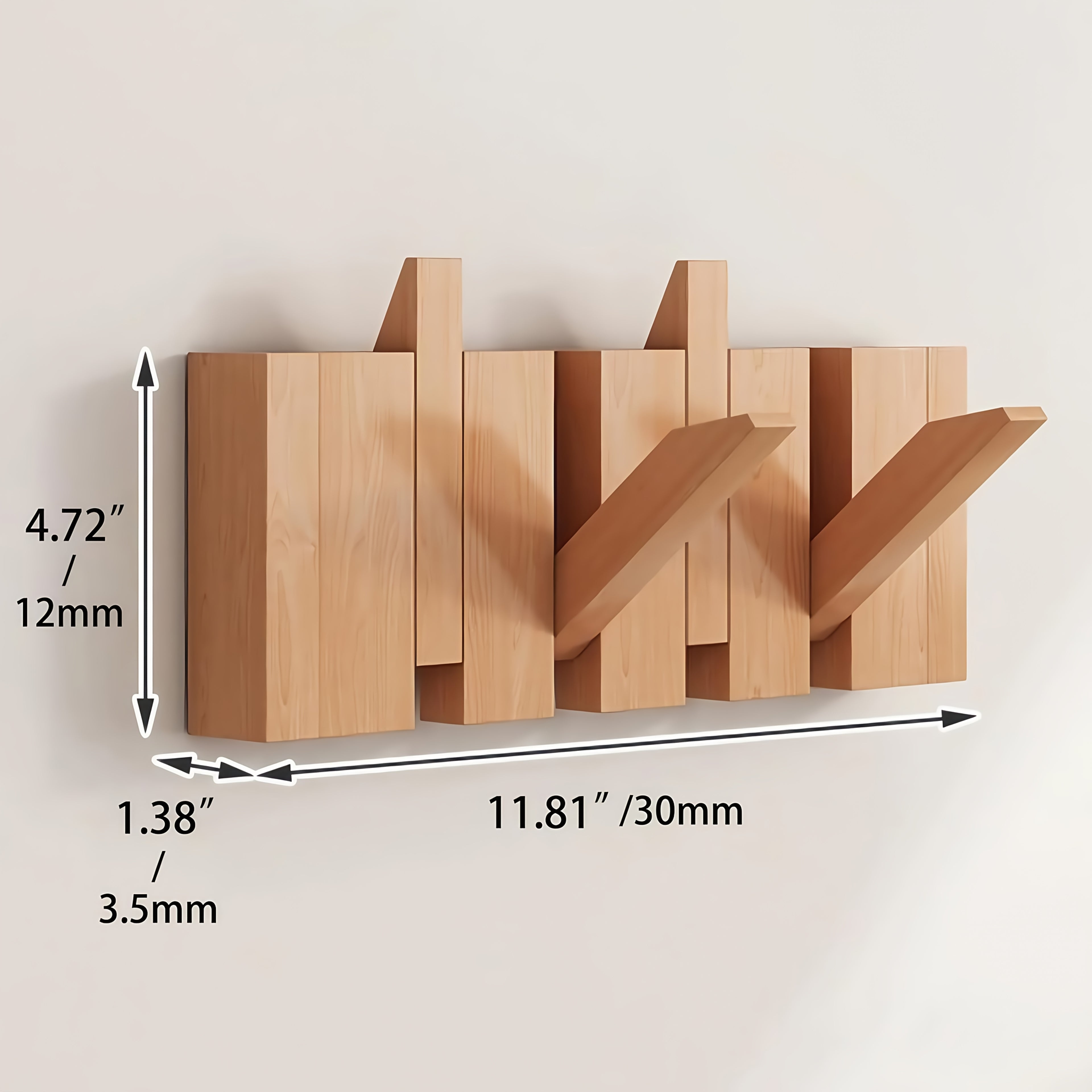 Wall-Mounted Coat Rack 1pc Natural Wood Wall-Mounted Coat Rack with 10 Hooks - Piano-Shaped Accordion Design, Walnut Finish, Space-Saving Vertical Storage for Entryway, Bedroom, Bathroom - Easy Assembly, No Batteries\u002FElectricity, Durable Multi-Purpos