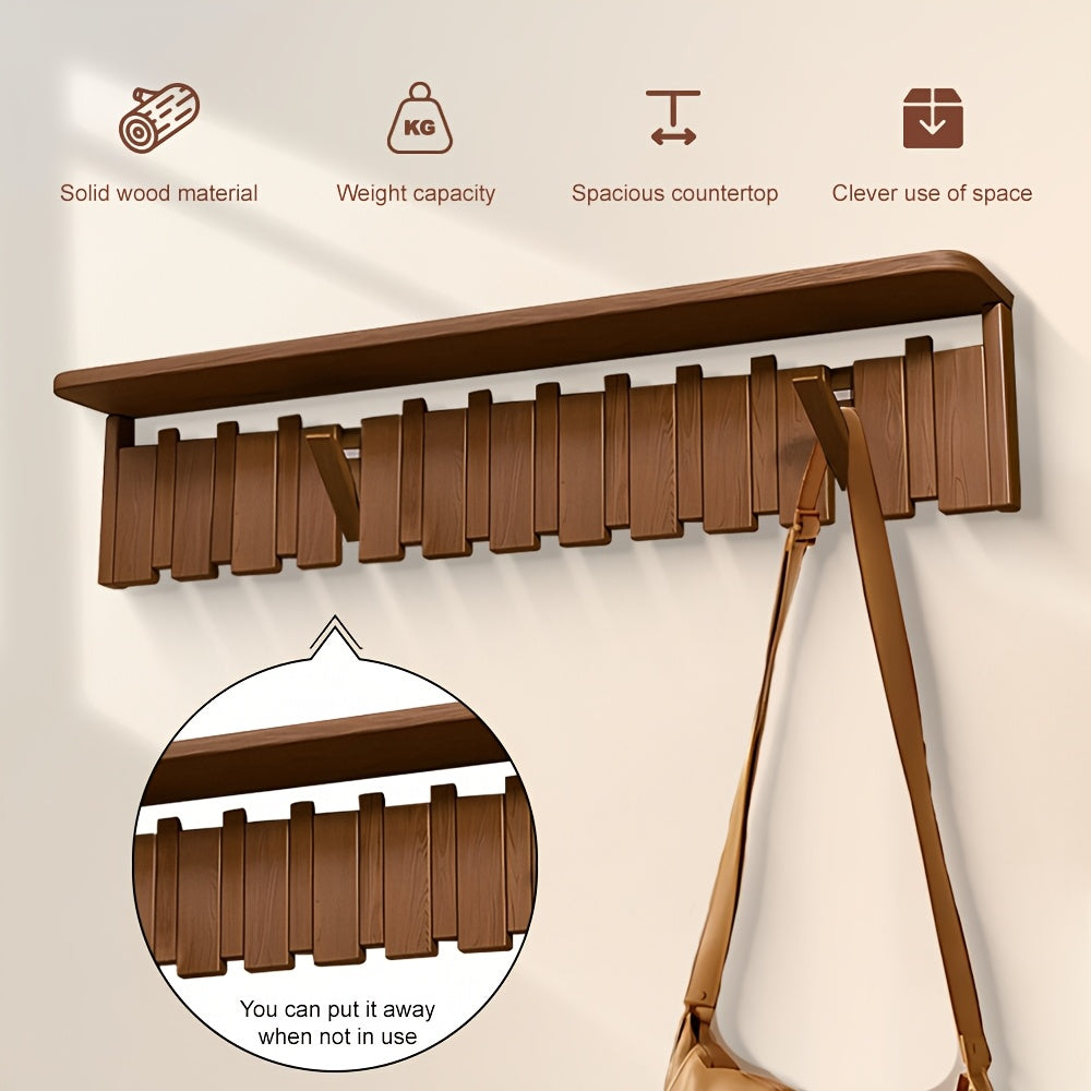 Modern Walnut Coat Rack Modern Walnut Wall-Mounted Coat Rack | 12-Hook Piano Key Design - For Closets, Kitchens, Bedrooms & Entryways