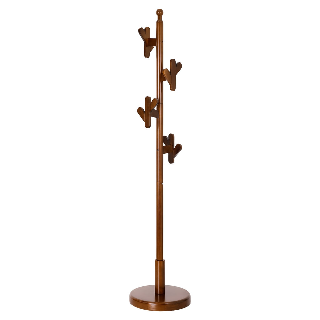 Heavy-Duty Solid Rubberwood Coat Rack Freestanding with Antler Hooks - Tall Hall Tree Suitable for Entryway, Bedroom, Apartment - Walnut Wood Hanger for Coats, Hats, Bags - Assembly, Sturdy Base