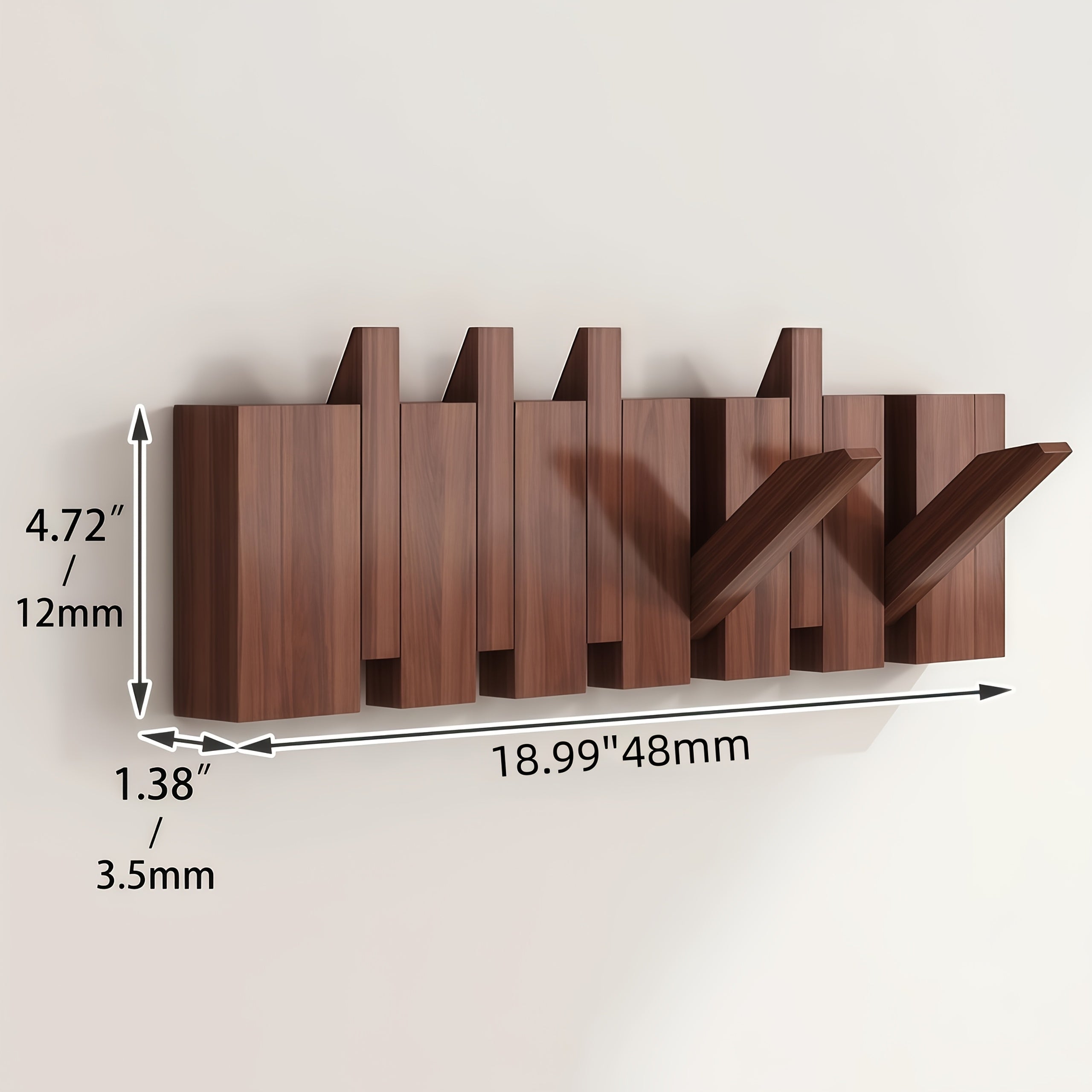 Wall-Mounted Coat Rack 1pc Natural Wood Wall-Mounted Coat Rack with 10 Hooks - Piano-Shaped Accordion Design, Walnut Finish, Space-Saving Vertical Storage for Entryway, Bedroom, Bathroom - Easy Assembly, No Batteries\u002FElectricity, Durable Multi-Purpos