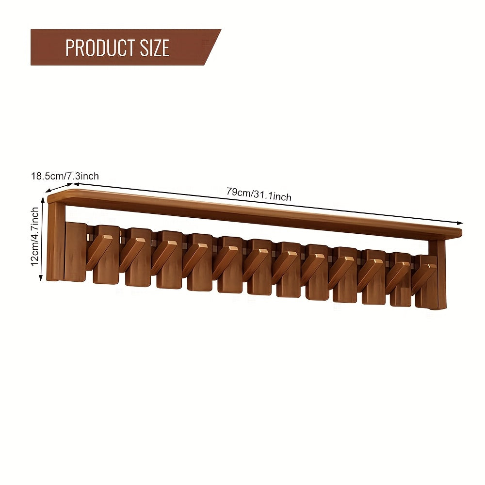 Modern Walnut Coat Rack Modern Walnut Wall-Mounted Coat Rack | 12-Hook Piano Key Design - For Closets, Kitchens, Bedrooms & Entryways