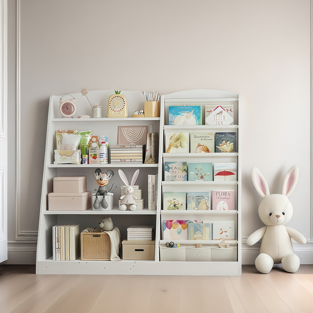 Multi Functional Children's Bookshelf And Toy Storage Cabinet -6-story Trapezoidal Frame, Easy to Assemble, Suitable for Bedrooms, Living Rooms, Game Rooms, Offices, Schools, Durable And Sturdy Structure, Suitable for Small Spaces, Simple Design