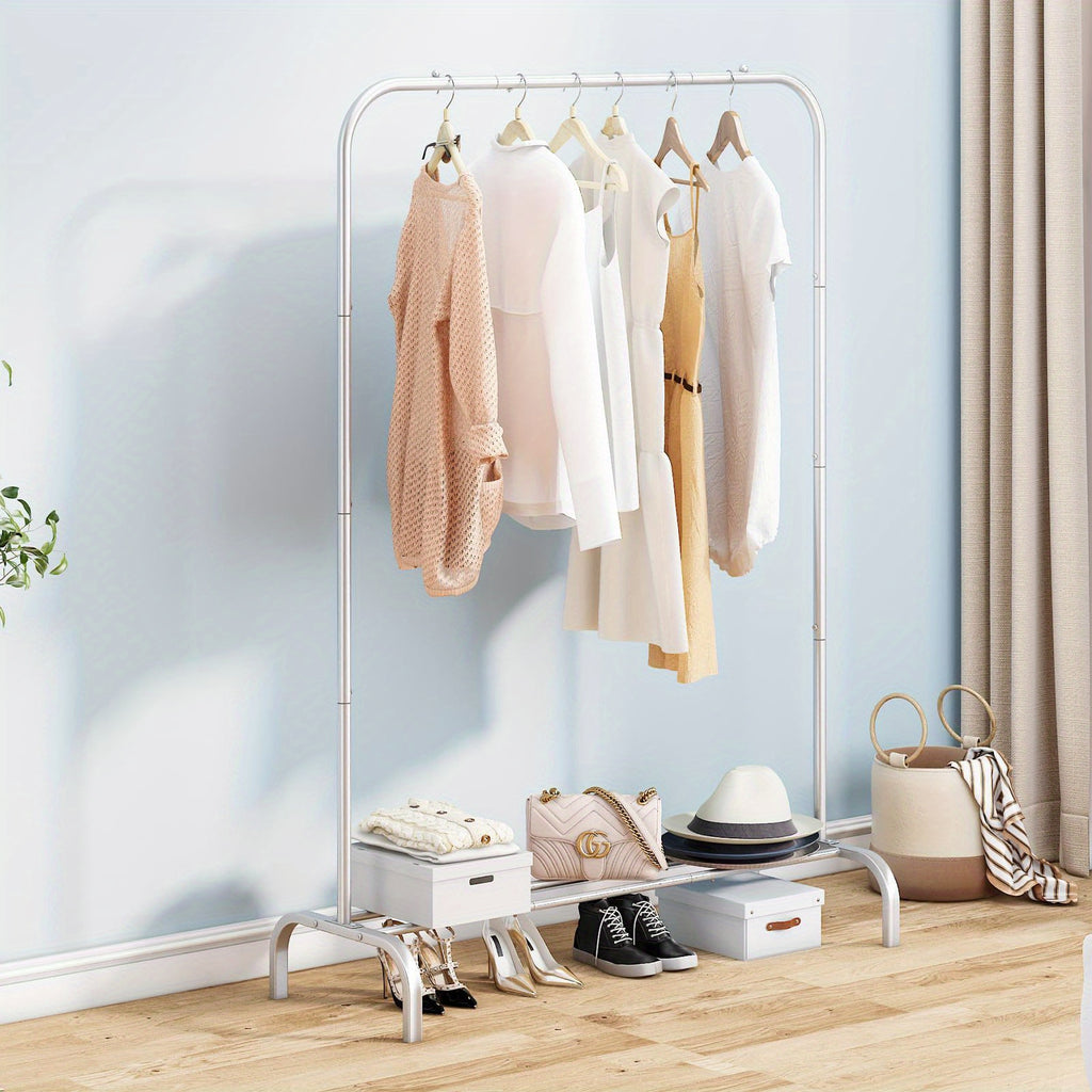 Heavy-Duty Portable Clothes Rack with Bottom Metal Shelf – Large Capacity for Coats, Shirts & More, Sturdy & Durable Design, Easy to Assemble – Perfect Clothes Organizer for Home & Storage