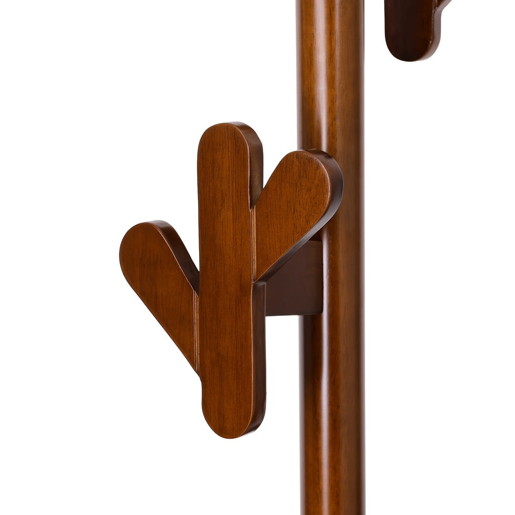 Heavy-Duty Solid Rubberwood Coat Rack Freestanding with Antler Hooks - Tall Hall Tree Suitable for Entryway, Bedroom, Apartment - Walnut Wood Hanger for Coats, Hats, Bags - Assembly, Sturdy Base