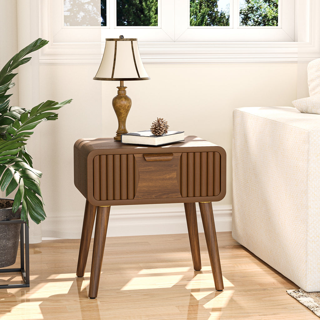 Cosiest Mid-Century Storage cabinet, for storage, Wood Accent End Table with One Storage Drawer for Living Room, Brown