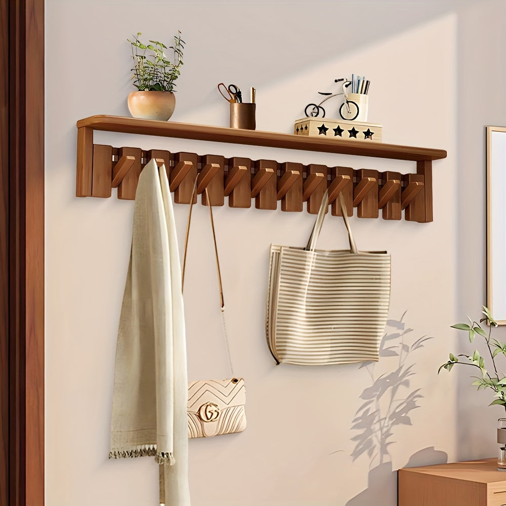 Modern Walnut Coat Rack Modern Walnut Wall-Mounted Coat Rack | 12-Hook Piano Key Design - For Closets, Kitchens, Bedrooms & Entryways