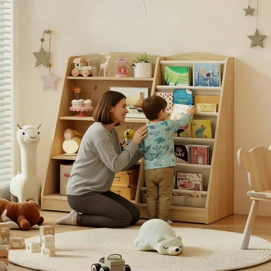 Multi Functional Children's Bookshelf And Toy Storage Cabinet -6-story Trapezoidal Frame, Easy to Assemble, Suitable for Bedrooms, Living Rooms, Game Rooms, Offices, Schools, Storage Racks, Children's Bookcases, Newspaper Racks, Minimalist Design,