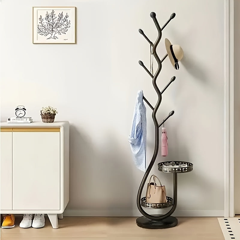 One Piece of Stylish Standalone Metal Clothing Rack with a Shelf - a Versatile Vertical Garment Organizer, Designed for Easy Mobility in for home Organization - Perfect for Coats, Hats, Scarves, And Additional Items