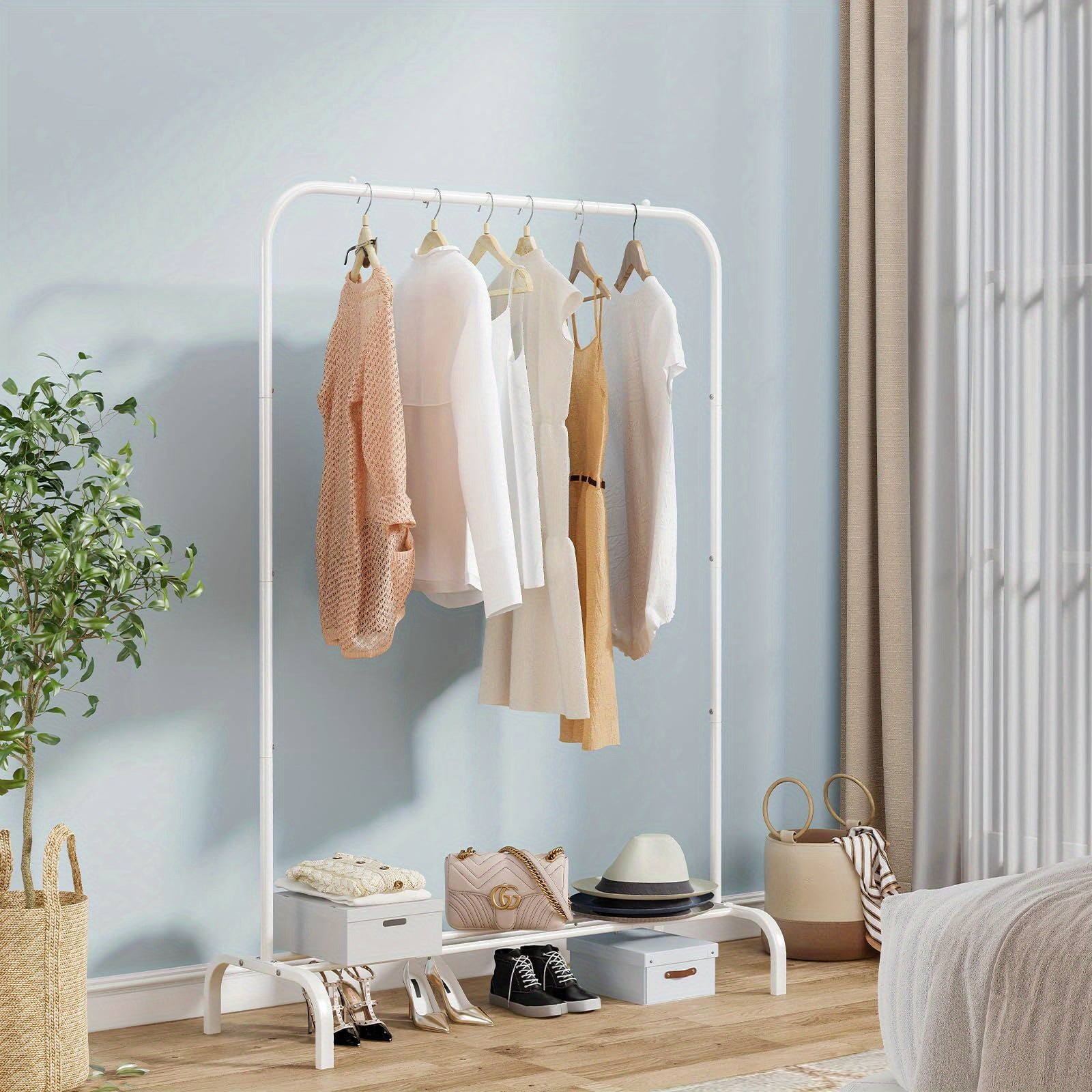 Heavy-Duty Portable Clothes Rack with Bottom Metal Shelf – Large Capacity for Coats, Shirts & More, Sturdy & Durable Design, Easy to Assemble – Perfect Clothes Organizer for Home & Storage