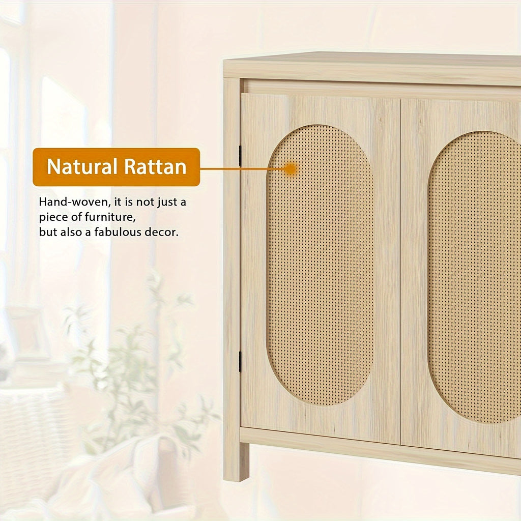 Rattan Storage Cabinet, Sideboard Buffet Cabinet With Doors And Shelves, Small Console Cabinet With Storage, Boho Accent Cabinet For Entryway, Living Room, Dining Room