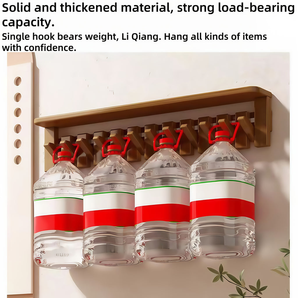 Wall-Mounted Coat Rack 1pc Natural Wood Wall-Mounted Coat Rack with 10 Hooks - Piano-Shaped Accordion Design, Walnut Finish, Space-Saving Vertical Storage for Entryway, Bedroom, Bathroom - Easy Assembly, No Batteries\u002FElectricity, Durable Multi-Purpos