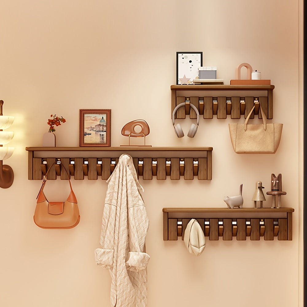 Modern Walnut Coat Rack Modern Walnut Wall-Mounted Coat Rack | 12-Hook Piano Key Design - For Closets, Kitchens, Bedrooms & Entryways