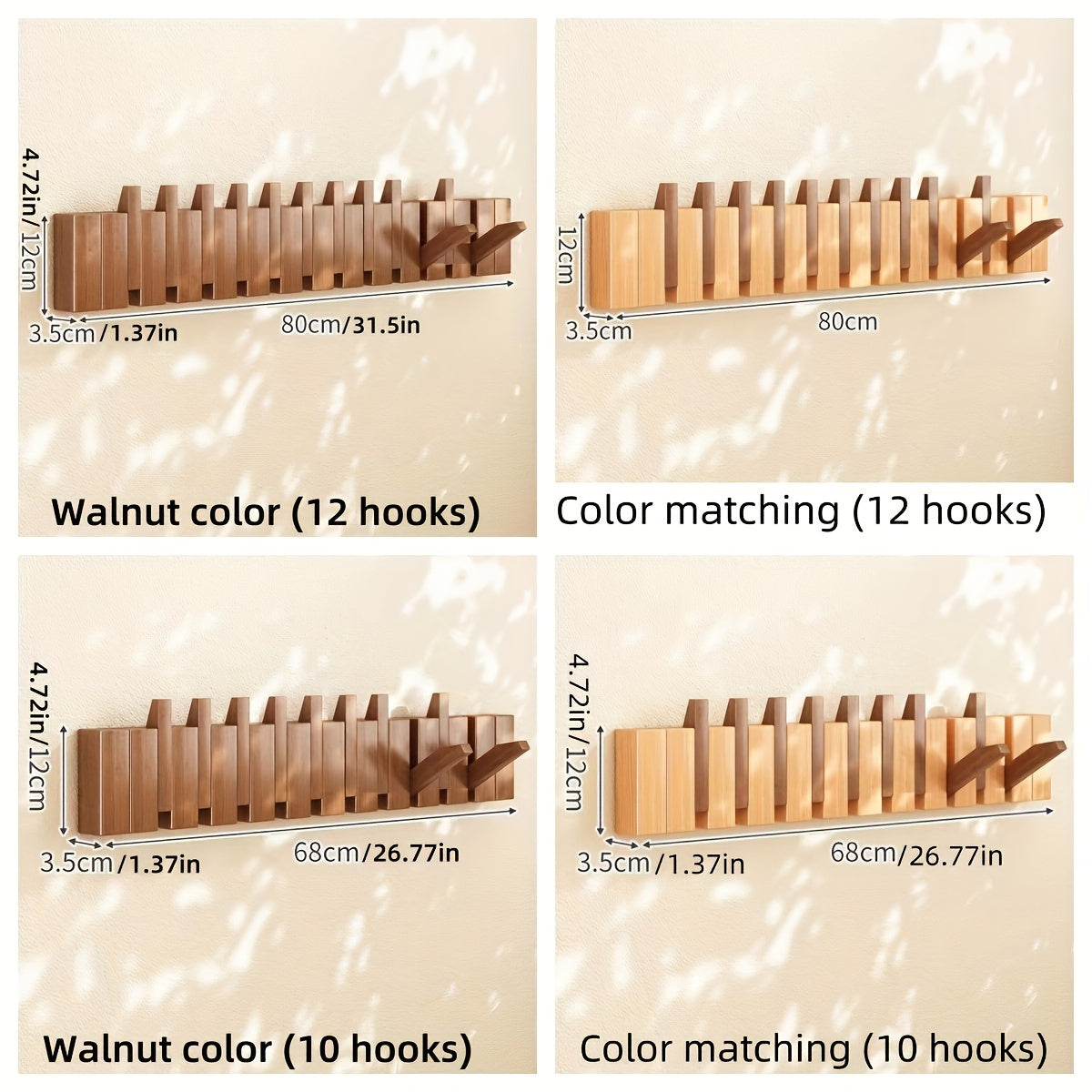1pc 10\u002F12 hook Creative Piano Key Wall Rack, Wall Mounted Coat Hook, Folding Hanging Storage Rack, Solid Wood Clothes Hanger, Hat Rack, For Bedroom, Entryway, Foyer, Mudroom, Wall Decor Aesthetic Room Decor