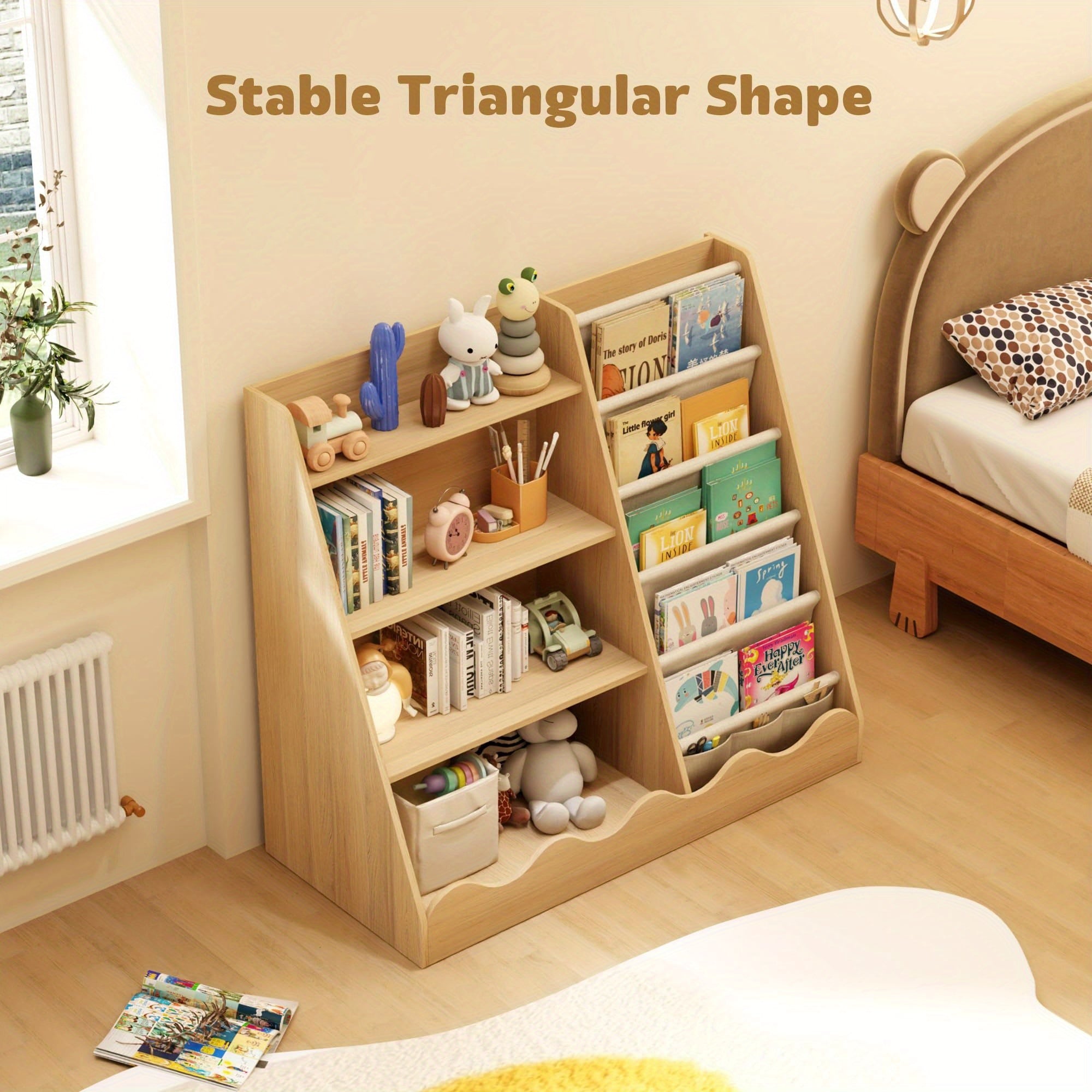 Multi Functional Children's Bookshelf And Toy Storage Cabinet -6-story Trapezoidal Frame, Easy to Assemble, Suitable for Bedrooms, Living Rooms, Game Rooms, Offices, Schools, Storage Racks, Children's Bookcases, Newspaper Racks, Minimalist Design,