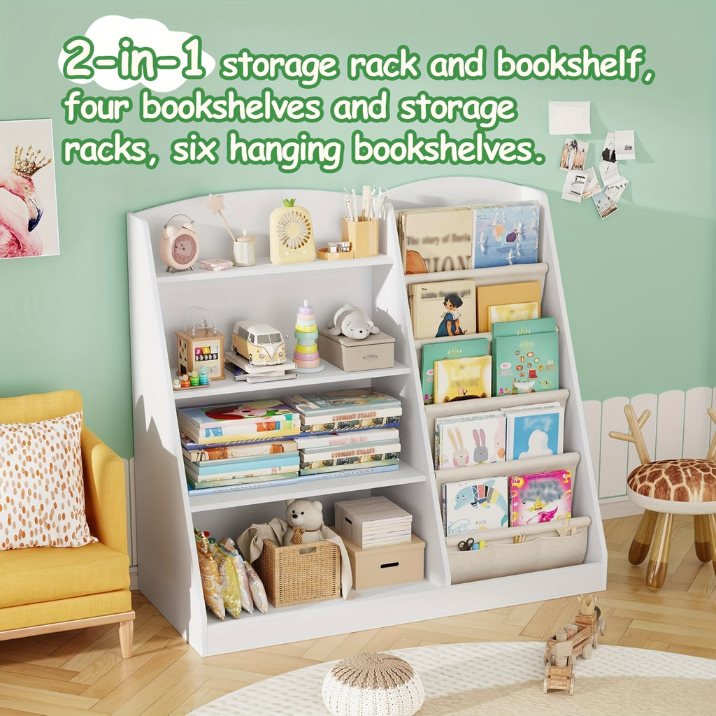 Multi Functional Children's Bookshelf And Toy Storage Cabinet -6-story Trapezoidal Frame, Easy to Assemble, Suitable for Bedrooms, Living Rooms, Game Rooms, Offices, Schools, Durable And Sturdy Structure, Suitable for Small Spaces, Simple Design