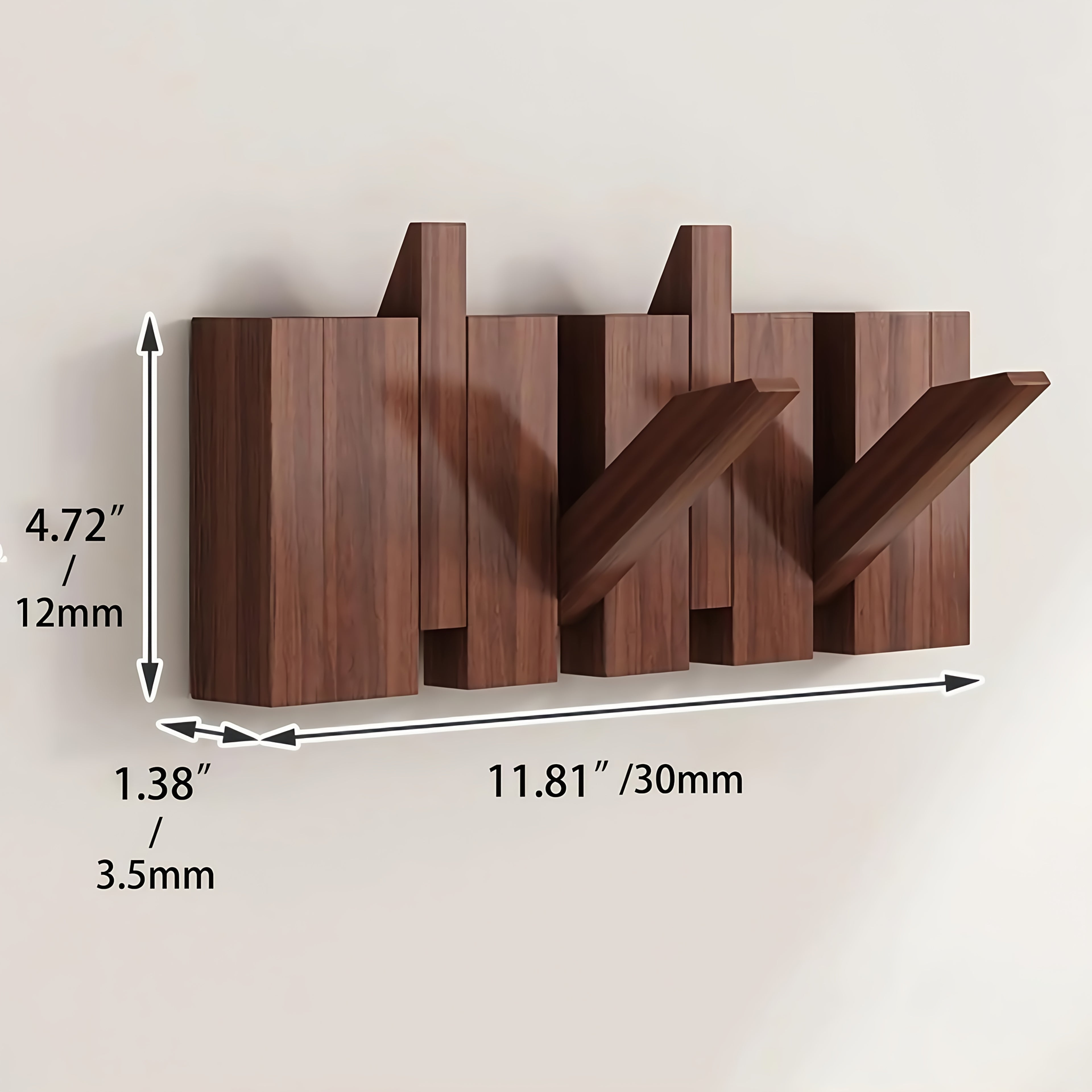 Wall-Mounted Coat Rack 1pc Natural Wood Wall-Mounted Coat Rack with 10 Hooks - Piano-Shaped Accordion Design, Walnut Finish, Space-Saving Vertical Storage for Entryway, Bedroom, Bathroom - Easy Assembly, No Batteries\u002FElectricity, Durable Multi-Purpos