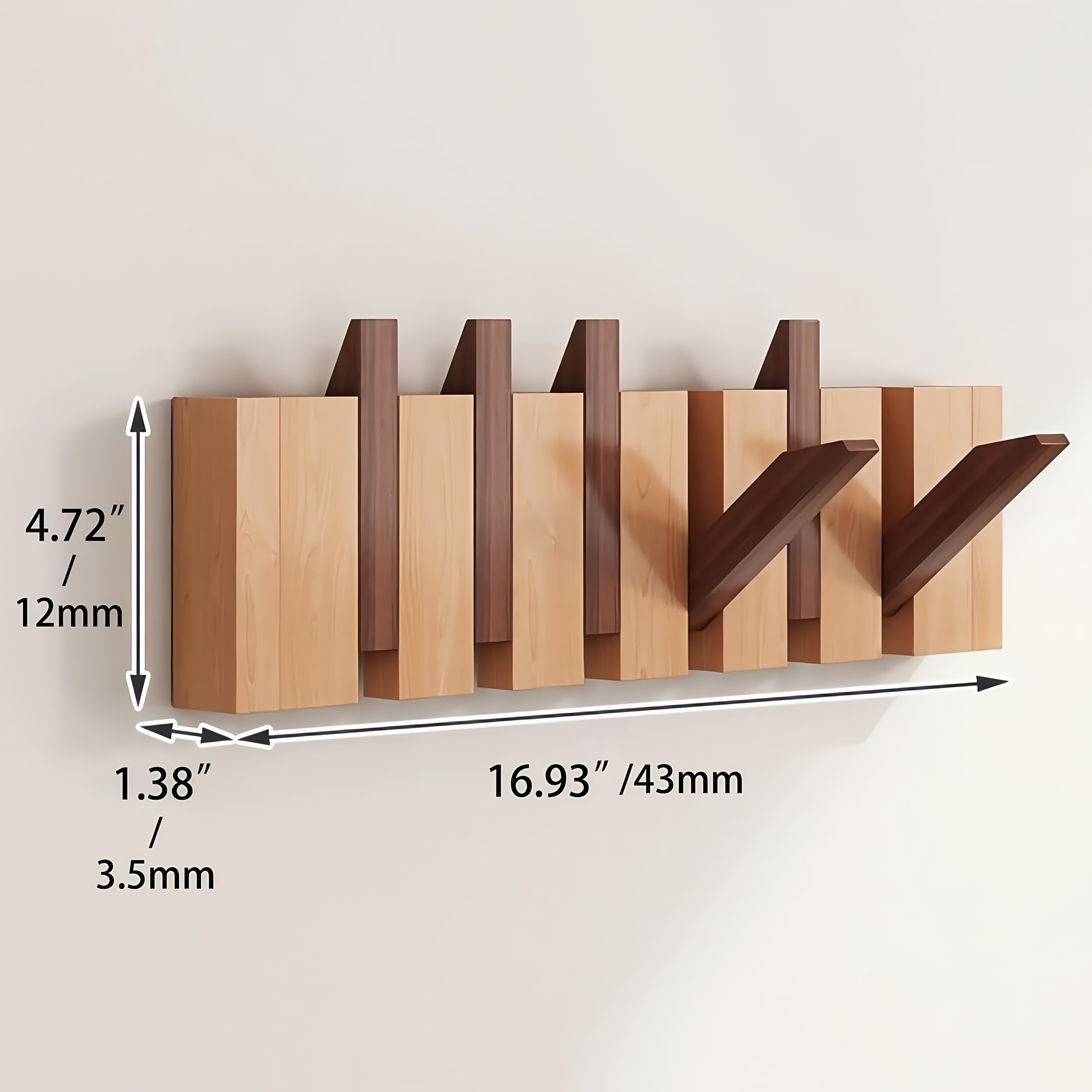 Wall-Mounted Coat Rack 1pc Natural Wood Wall-Mounted Coat Rack with 10 Hooks - Piano-Shaped Accordion Design, Walnut Finish, Space-Saving Vertical Storage for Entryway, Bedroom, Bathroom - Easy Assembly, No Batteries\u002FElectricity, Durable Multi-Purpos