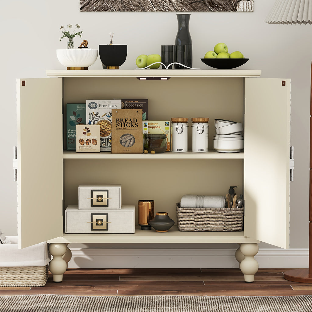 Buffet Cabinet with Storage, Unique Pattern, Adjustable Shelf, Accent Sideboard, for Kitchen Living Room Entryway, White