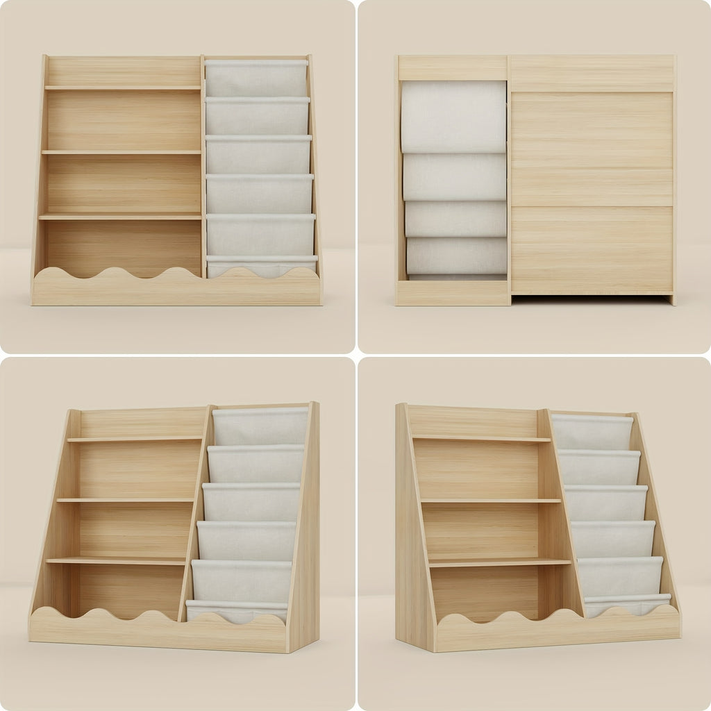 Multi Functional Children's Bookshelf And Toy Storage Cabinet -6-story Trapezoidal Frame, Easy to Assemble, Suitable for Bedrooms, Living Rooms, Game Rooms, Offices, Schools, Storage Racks, Children's Bookcases, Newspaper Racks, Minimalist Design,