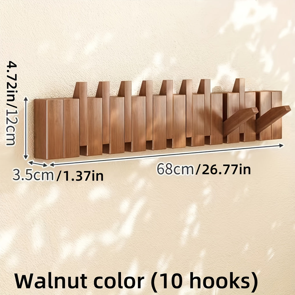 1pc 10\u002F12 hook Creative Piano Key Wall Rack, Wall Mounted Coat Hook, Folding Hanging Storage Rack, Solid Wood Clothes Hanger, Hat Rack, For Bedroom, Entryway, Foyer, Mudroom, Wall Decor Aesthetic Room Decor