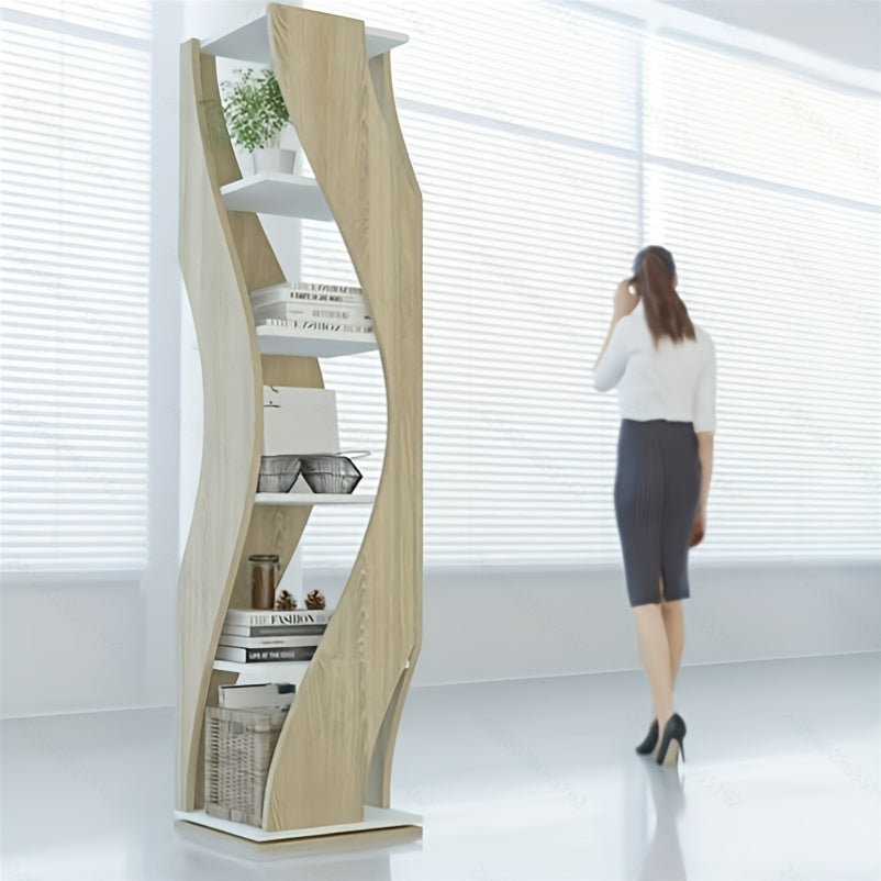 New 5-tier Rotating Floor-to-ceiling Bookshelf, Space-saving 360-degree Rotating Storage, Larger Storage Space, Solid Wood, Structural Design Is More Sturdy And Durable, Suitable for Bedroom, Living Room, Home, Office