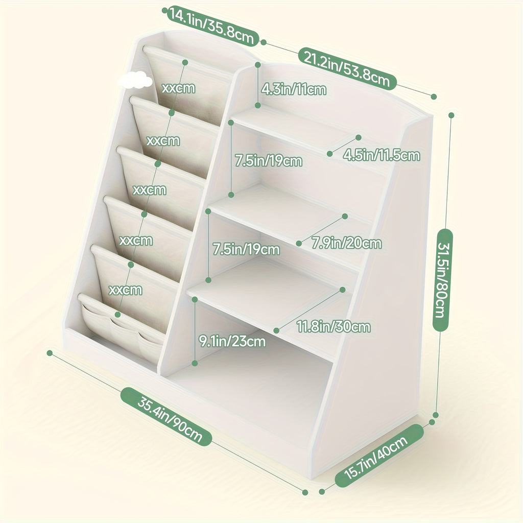 Multi Functional Children's Bookshelf And Toy Storage Cabinet -6-story Trapezoidal Frame, Easy to Assemble, Suitable for Bedrooms, Living Rooms, Game Rooms, Offices, Schools, Durable And Sturdy Structure, Suitable for Small Spaces, Simple Design