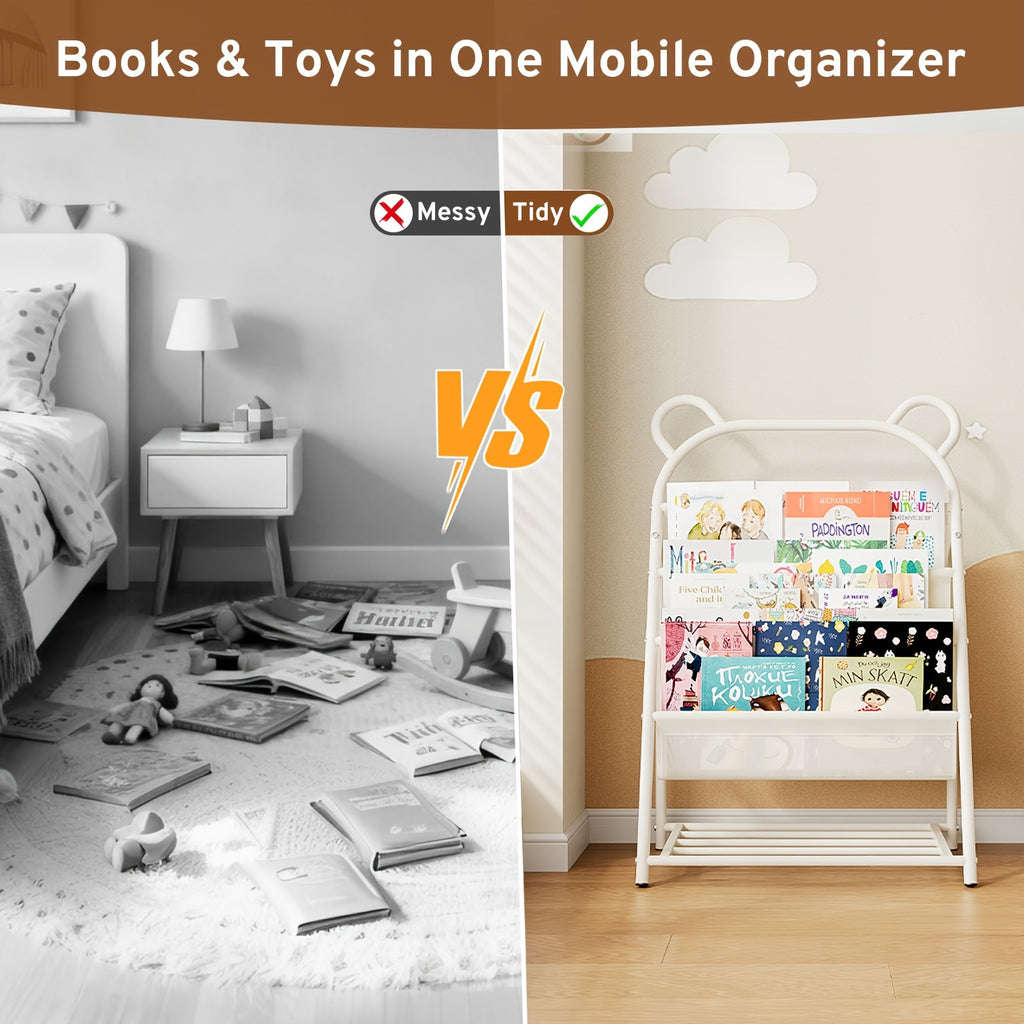 Heavy-Duty Iron Bookshelf Compatible for Home & Office - Freestanding Floor Shelf with Wide Tilted Shelves, Sturdy Metal Frame Storage Rack, Multi- Bookcase for Living Room, Bedroom, Study - Assembly, Space-Saving, Standing Shelf