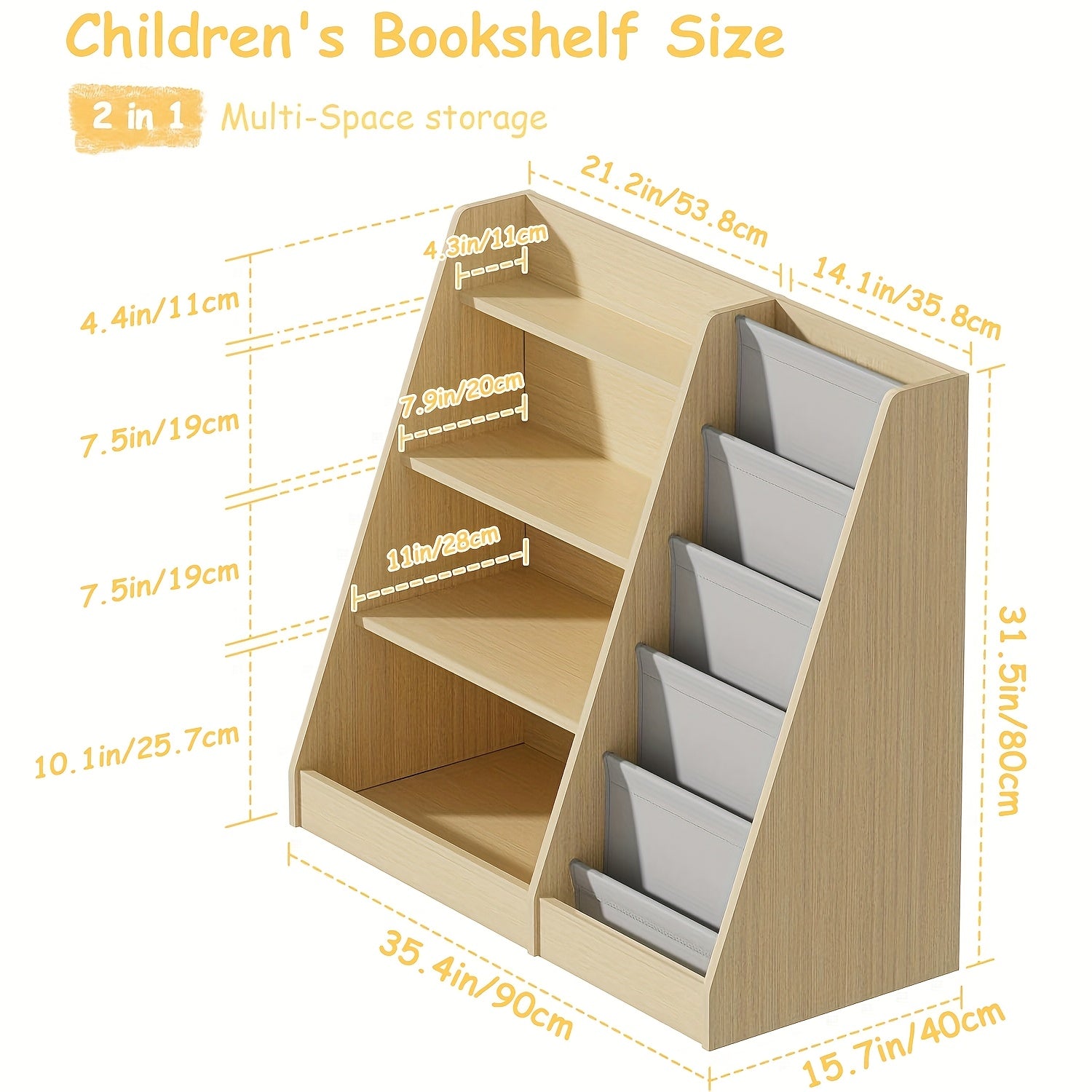 Multi Functional Children's Bookshelf And Toy Storage Cabinet -6-story Trapezoidal Frame, Easy to Assemble, Suitable for Bedrooms, Living Rooms, Game Rooms, Offices, Schools, Storage Racks, Children's Bookcases, Newspaper Racks, Minimalist Design,