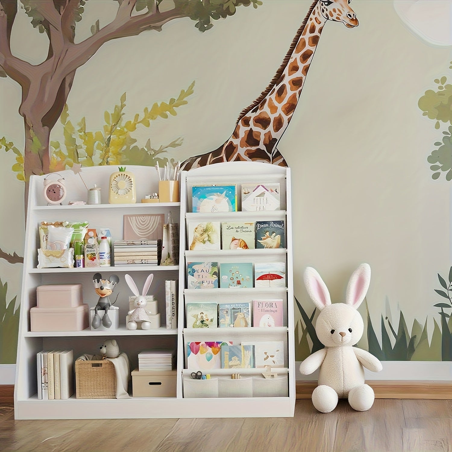 Multi Functional Children's Bookshelf And Toy Storage Cabinet -6-story Trapezoidal Frame, Easy to Assemble, Suitable for Bedrooms, Living Rooms, Game Rooms, Offices, Schools, Durable And Sturdy Structure, Suitable for Small Spaces, Simple Design