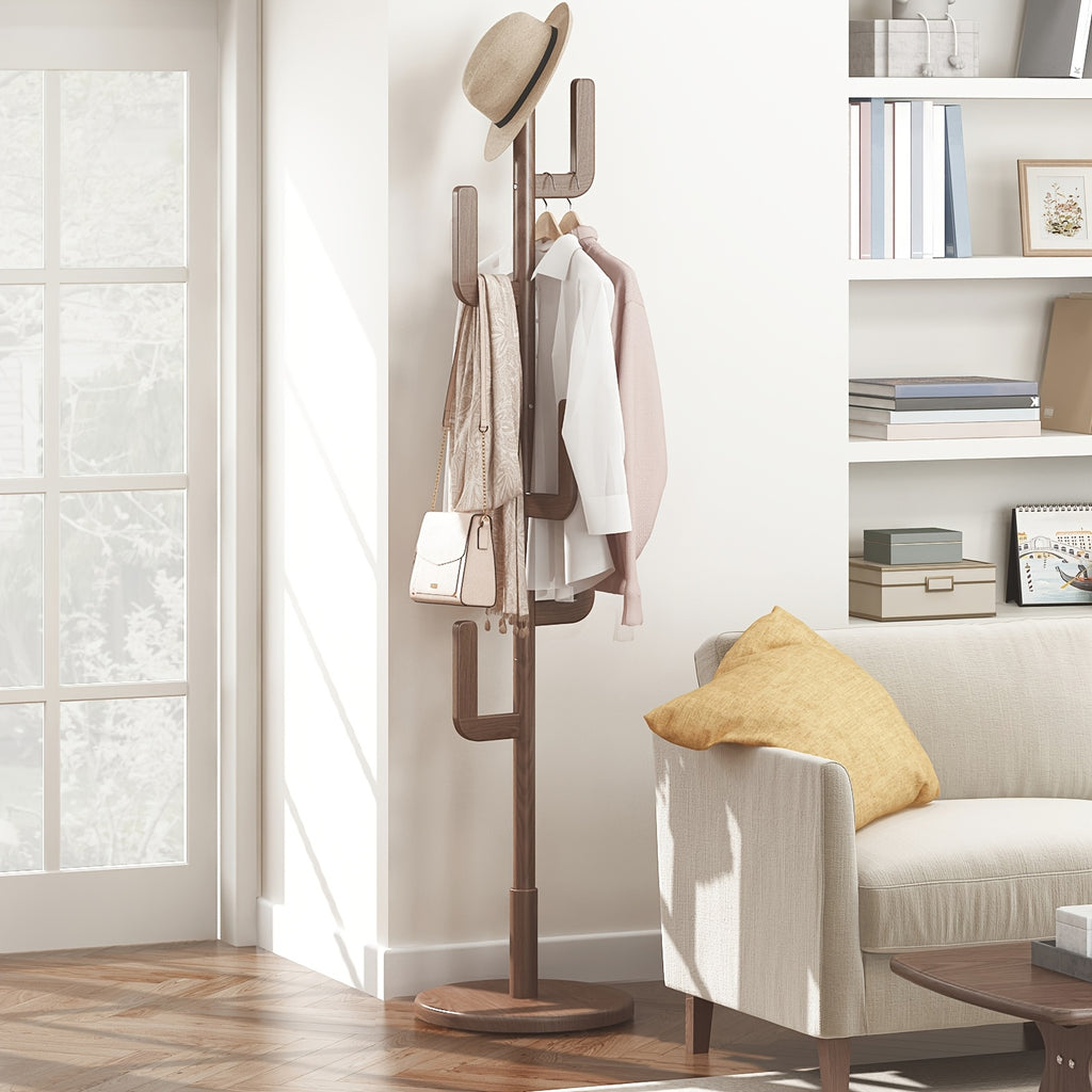 Solid Wood Cactus Coat Rack Stand | Freestanding Coat Rack with 1.59 gal-shaped Hooks and 3 Adjustable Sizes, Sturdy and Easy to Assemble, Ideal for Entryway and Bedroom, Christmas Gift, Black Friday Special, Free Shipping
