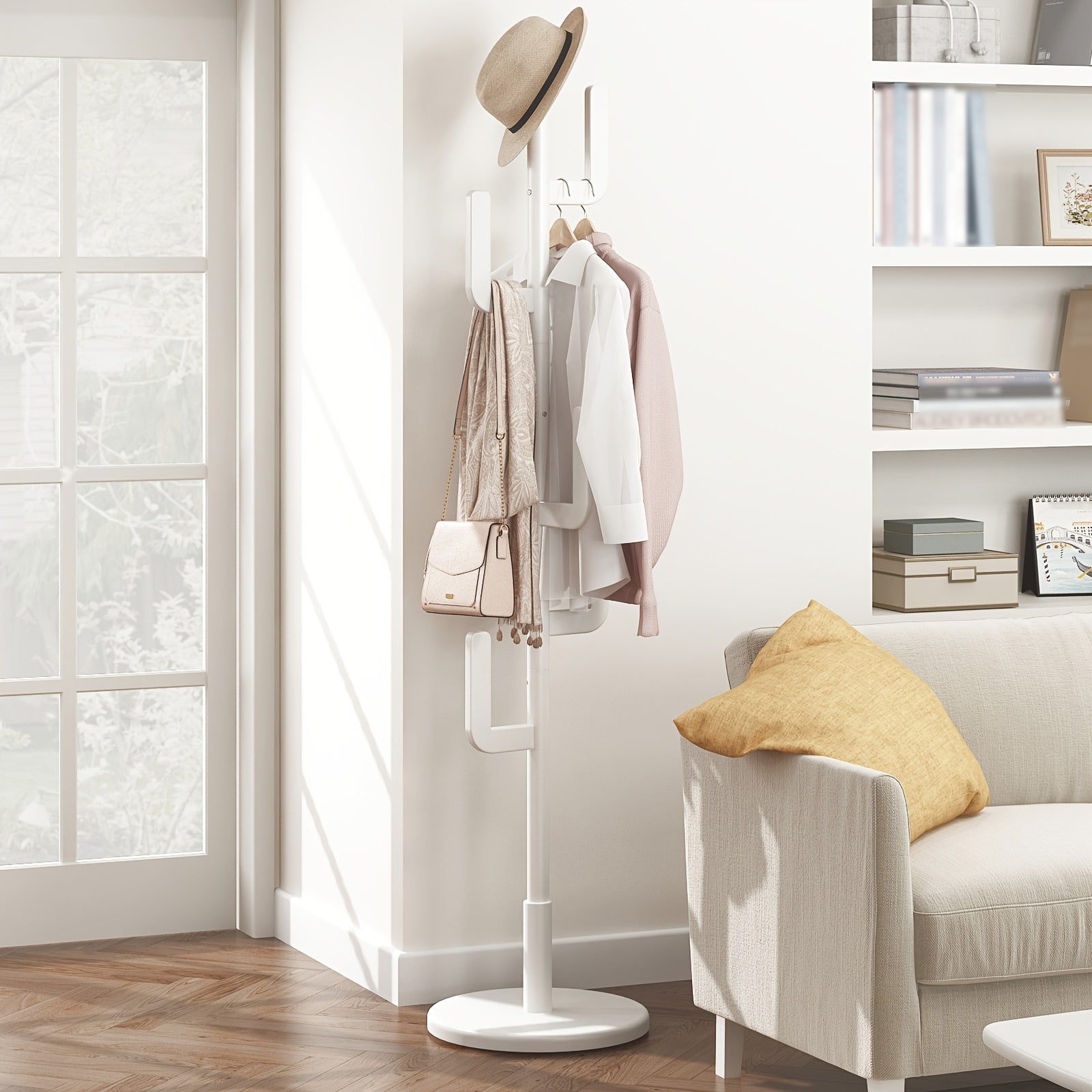 Solid Wood Cactus Coat Rack Stand | Freestanding Coat Rack with 1.59 gal-shaped Hooks and 3 Adjustable Sizes, Sturdy and Easy to Assemble, Ideal for Entryway and Bedroom, Christmas Gift, Black Friday Special, Free Shipping