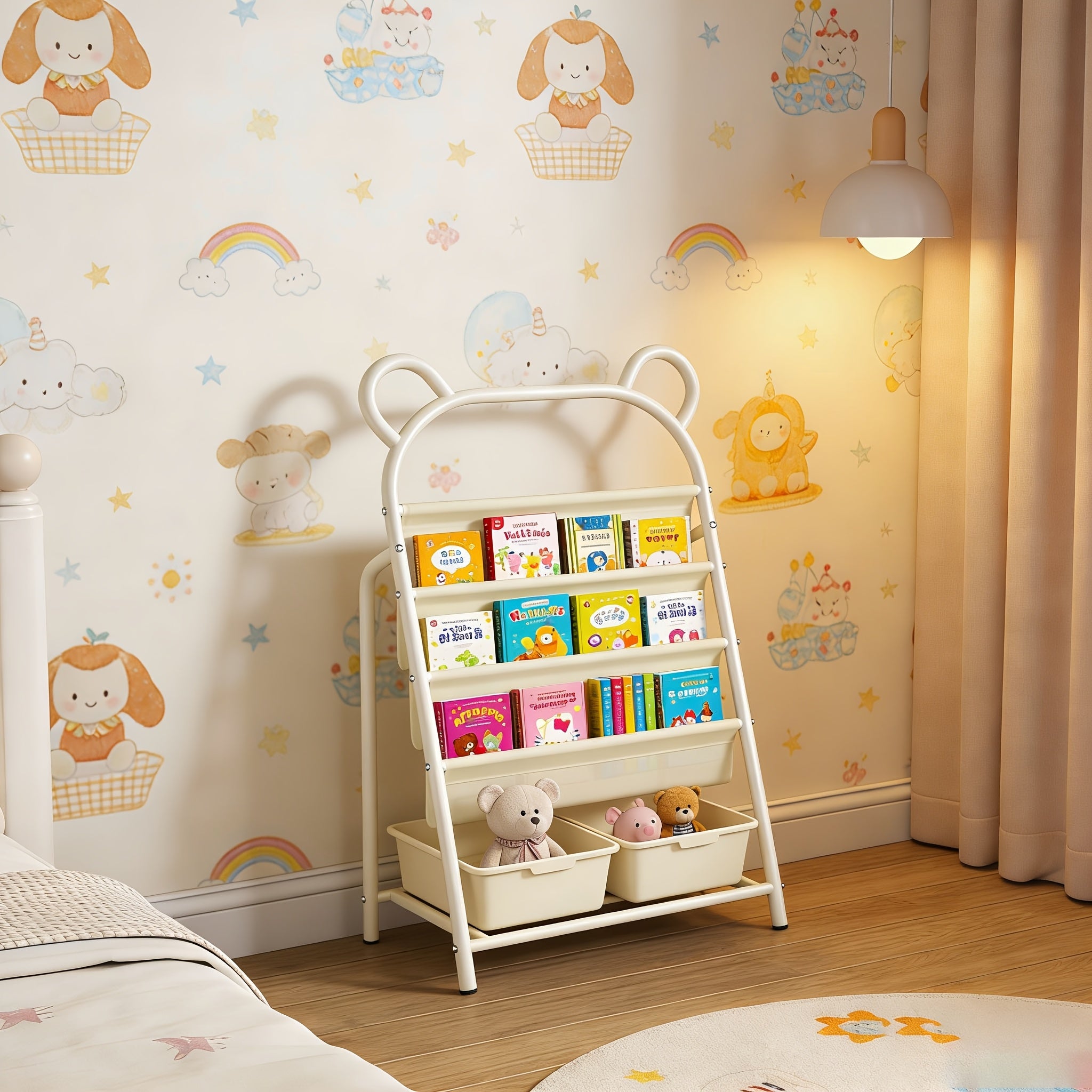 Heavy-Duty Iron Bookshelf Compatible for Home & Office - Freestanding Floor Shelf with Wide Tilted Shelves, Sturdy Metal Frame Storage Rack, Multi- Bookcase for Living Room, Bedroom, Study - Assembly, Space-Saving, Standing Shelf