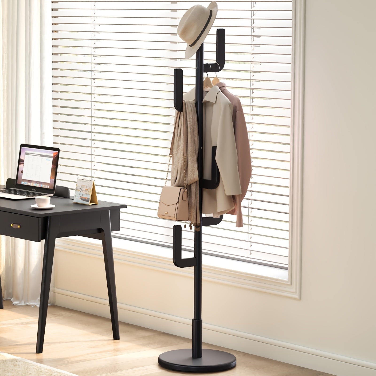 Solid Wood Cactus Coat Rack Stand | Freestanding Coat Rack with 1.59 gal-shaped Hooks and 3 Adjustable Sizes, Sturdy and Easy to Assemble, Ideal for Entryway and Bedroom, Christmas Gift, Black Friday Special, Free Shipping