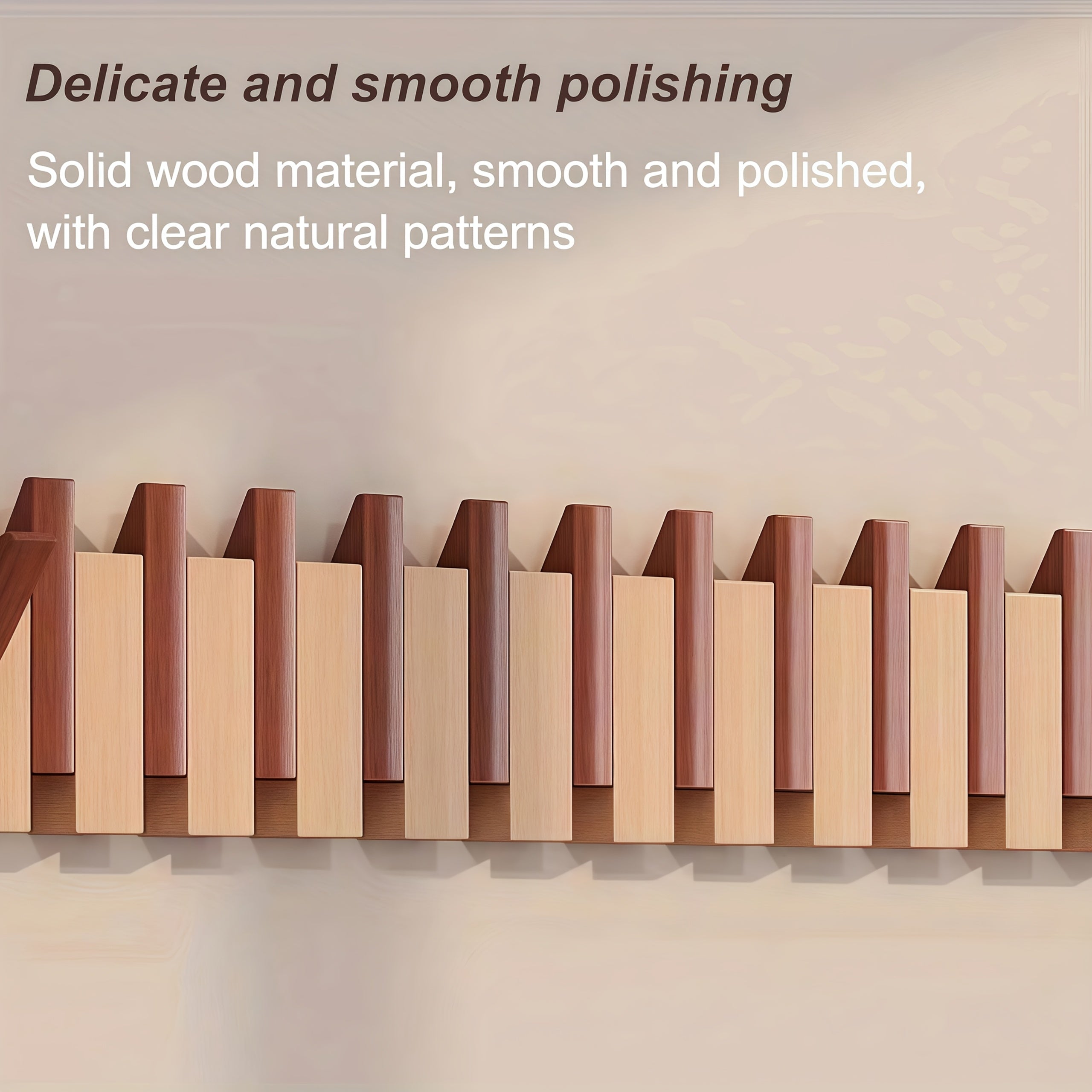 Wall-Mounted Coat Rack 1pc Natural Wood Wall-Mounted Coat Rack with 10 Hooks - Piano-Shaped Accordion Design, Walnut Finish, Space-Saving Vertical Storage for Entryway, Bedroom, Bathroom - Easy Assembly, No Batteries\u002FElectricity, Durable Multi-Purpos