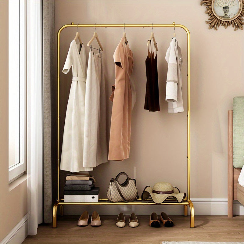 Heavy-Duty Portable Clothes Rack with Bottom Metal Shelf – Large Capacity for Coats, Shirts & More, Sturdy & Durable Design, Easy to Assemble – Perfect Clothes Organizer for Home & Storage