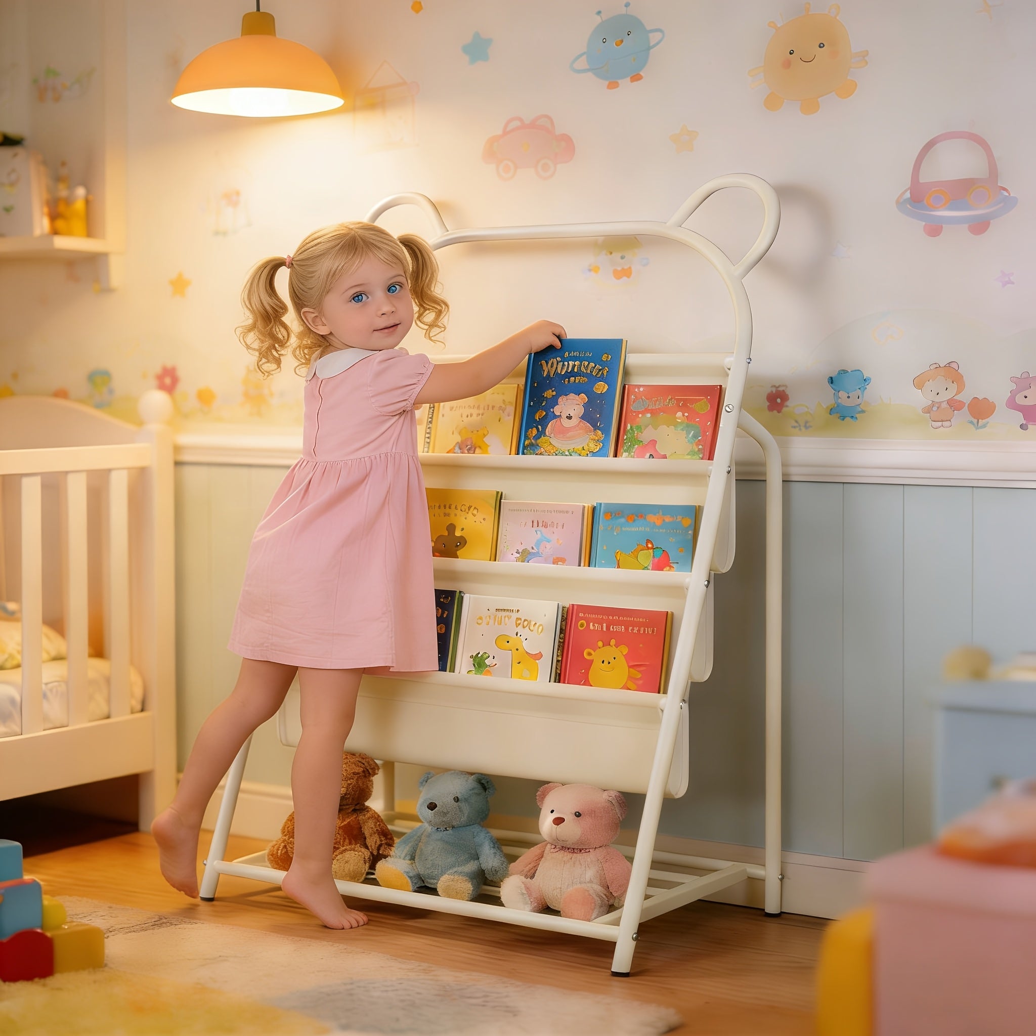 Heavy-Duty Iron Bookshelf Compatible for Home & Office - Freestanding Floor Shelf with Wide Tilted Shelves, Sturdy Metal Frame Storage Rack, Multi- Bookcase for Living Room, Bedroom, Study - Assembly, Space-Saving, Standing Shelf