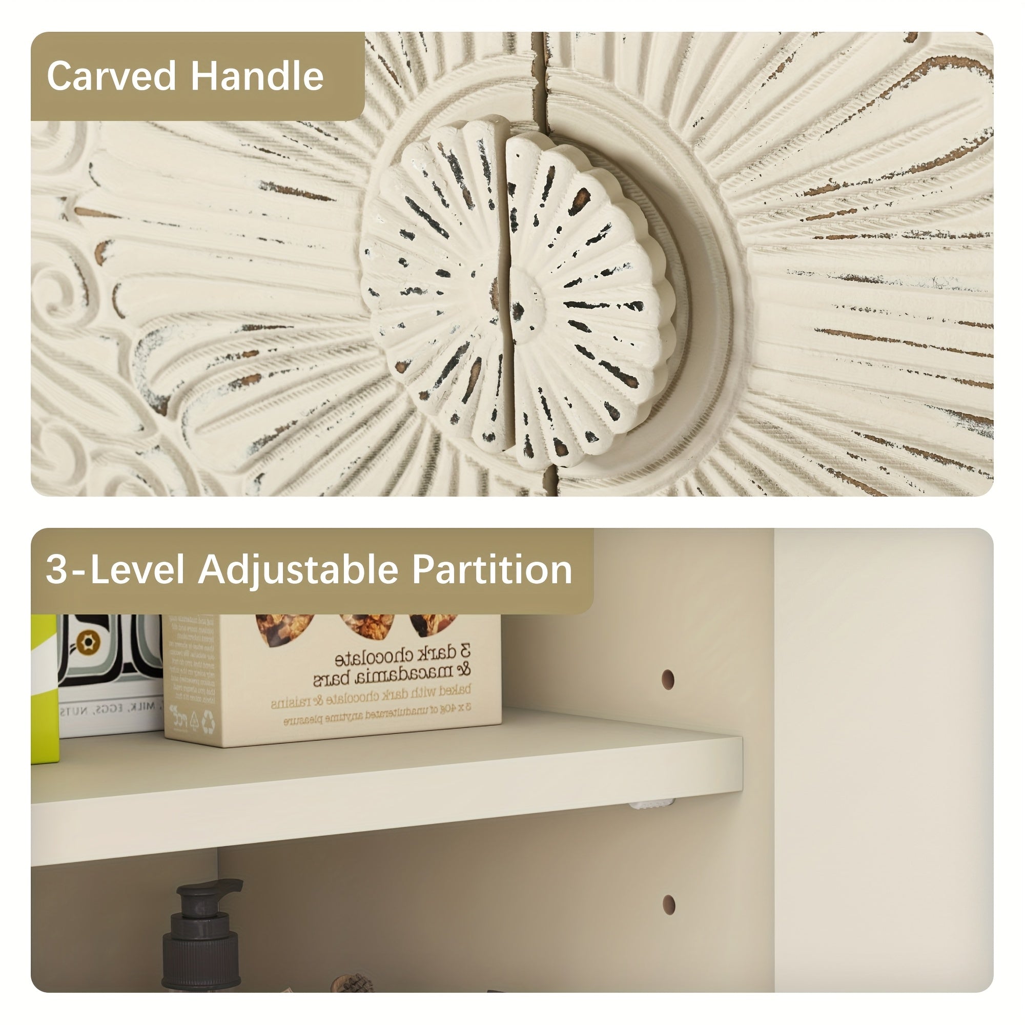 Buffet Cabinet with Storage, Unique Pattern, Adjustable Shelf, Accent Sideboard, for Kitchen Living Room Entryway, White