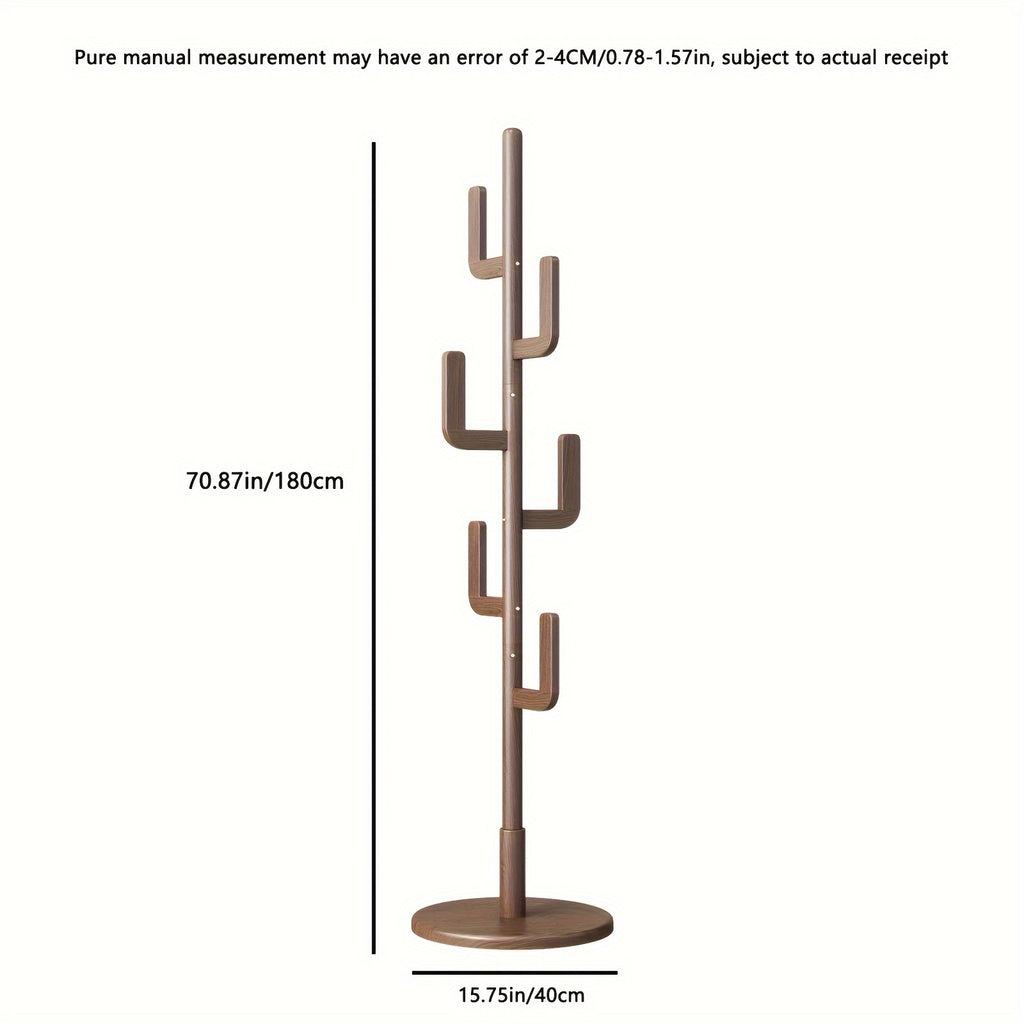 Solid Wood Cactus Coat Rack Stand | Freestanding Coat Rack with 1.59 gal-shaped Hooks and 3 Adjustable Sizes, Sturdy and Easy to Assemble, Ideal for Entryway and Bedroom, Christmas Gift, Black Friday Special, Free Shipping