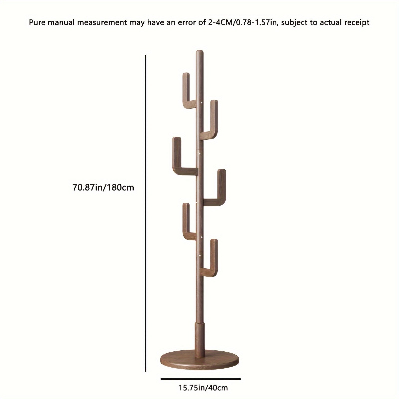 Solid Wood Cactus Coat Rack Stand | Freestanding Coat Rack with 1.59 gal-shaped Hooks and 3 Adjustable Sizes, Sturdy and Easy to Assemble, Ideal for Entryway and Bedroom, Christmas Gift, Black Friday Special, Free Shipping